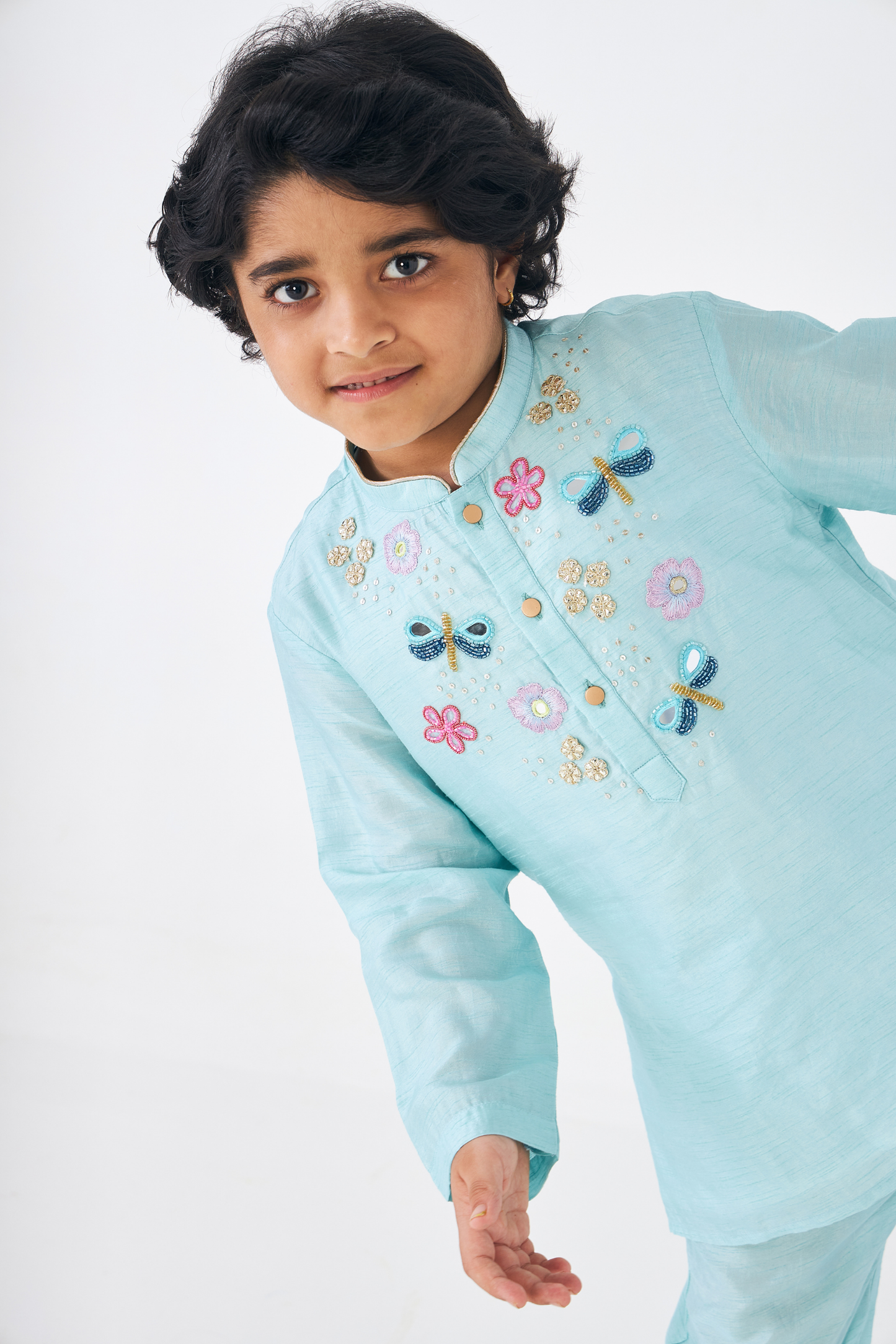 Freya Sage Boys Embellished Kurta & Jacket (Set of 3 Pcs)