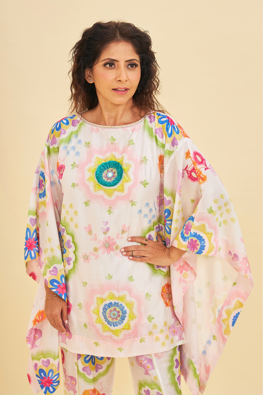 Mae Embroidered Ladies Kaftan With Tulip Trousers ( Set of 2 Pcs)