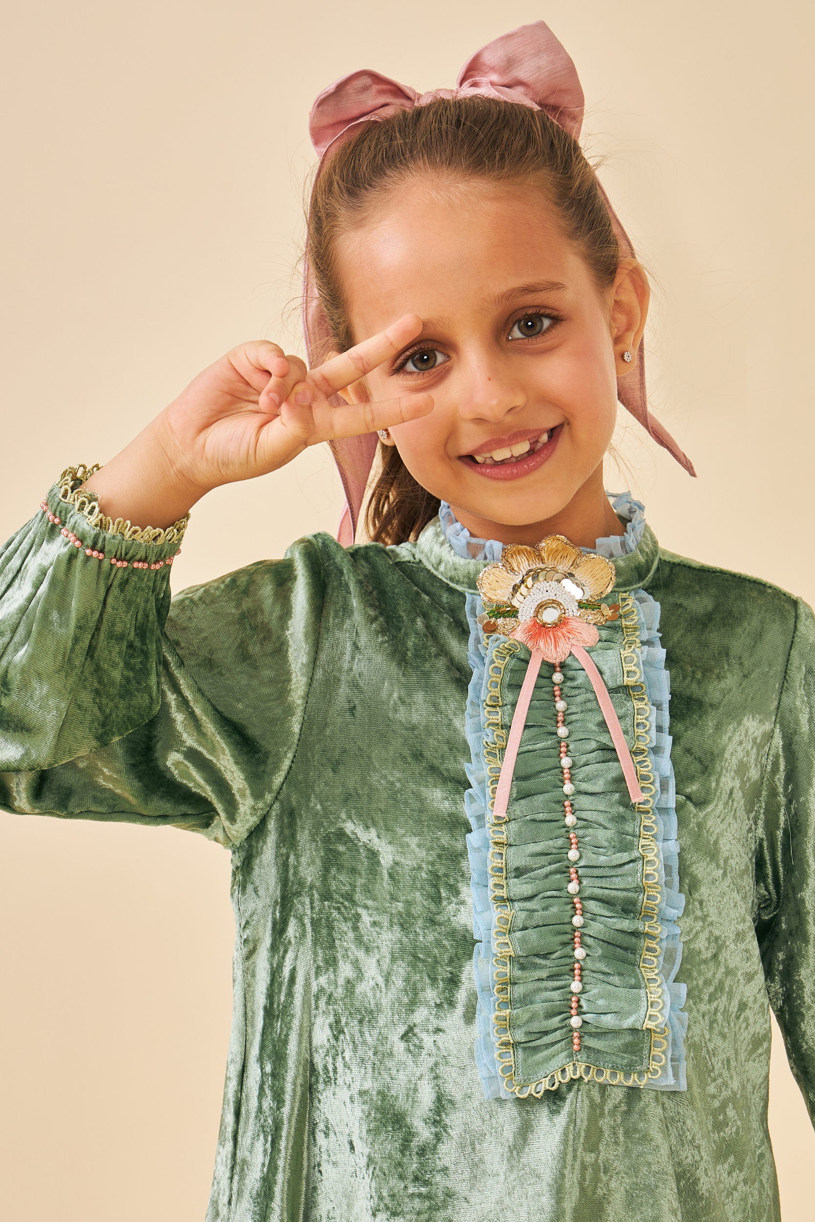 Jade Velvet Girls Long Dress - 2-3 Jade Velvet Girls Long Dress - 2-3