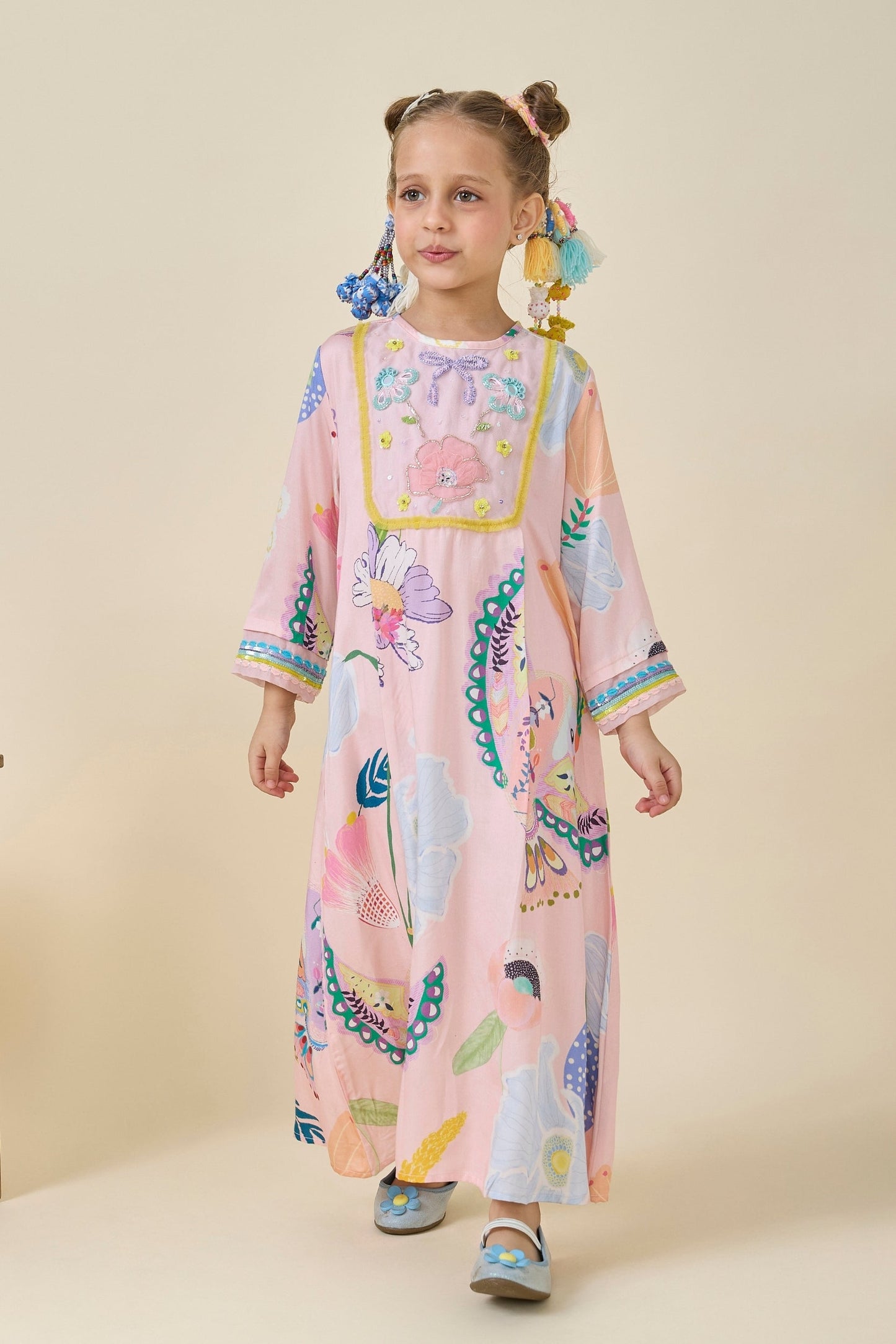 Jane Pink Embellished Girls Long Dress & Jane Pink Embellished Ladies Long Dress