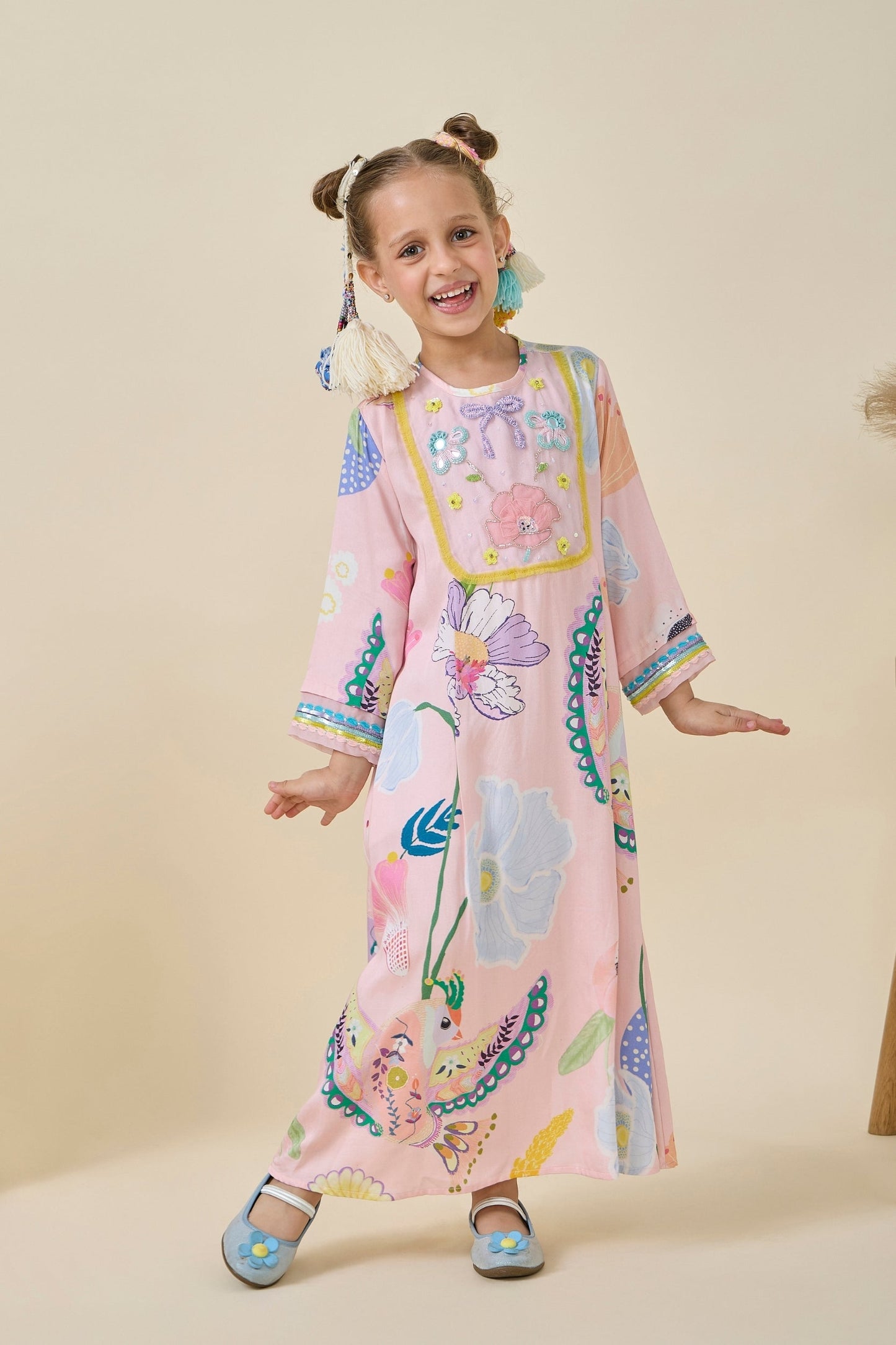 Jane Pink Embellished Girls Long Dress