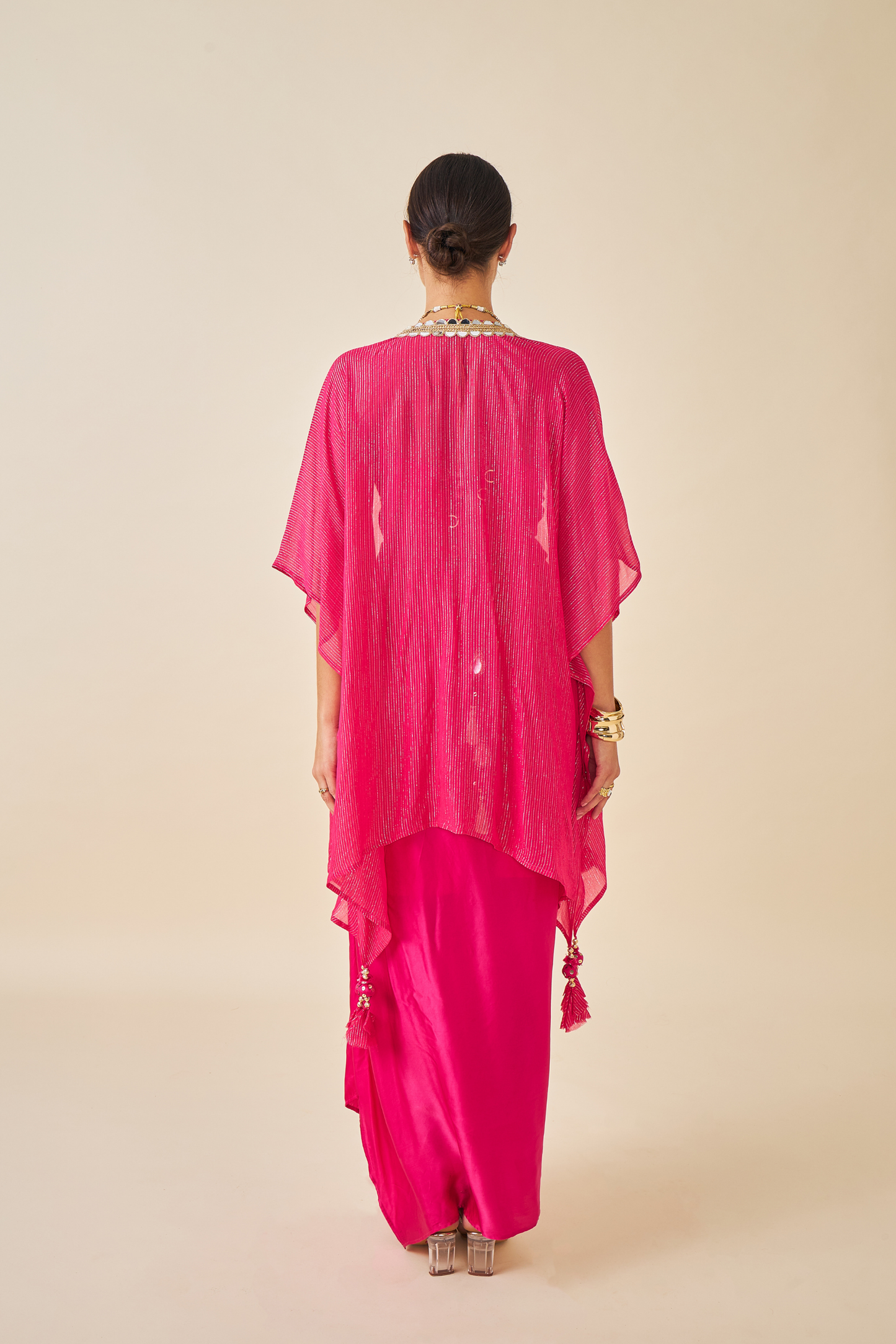 Riva Pink Ladies Embellished Corset with Draped Skirt & Cape ( Set of 3 pcs)