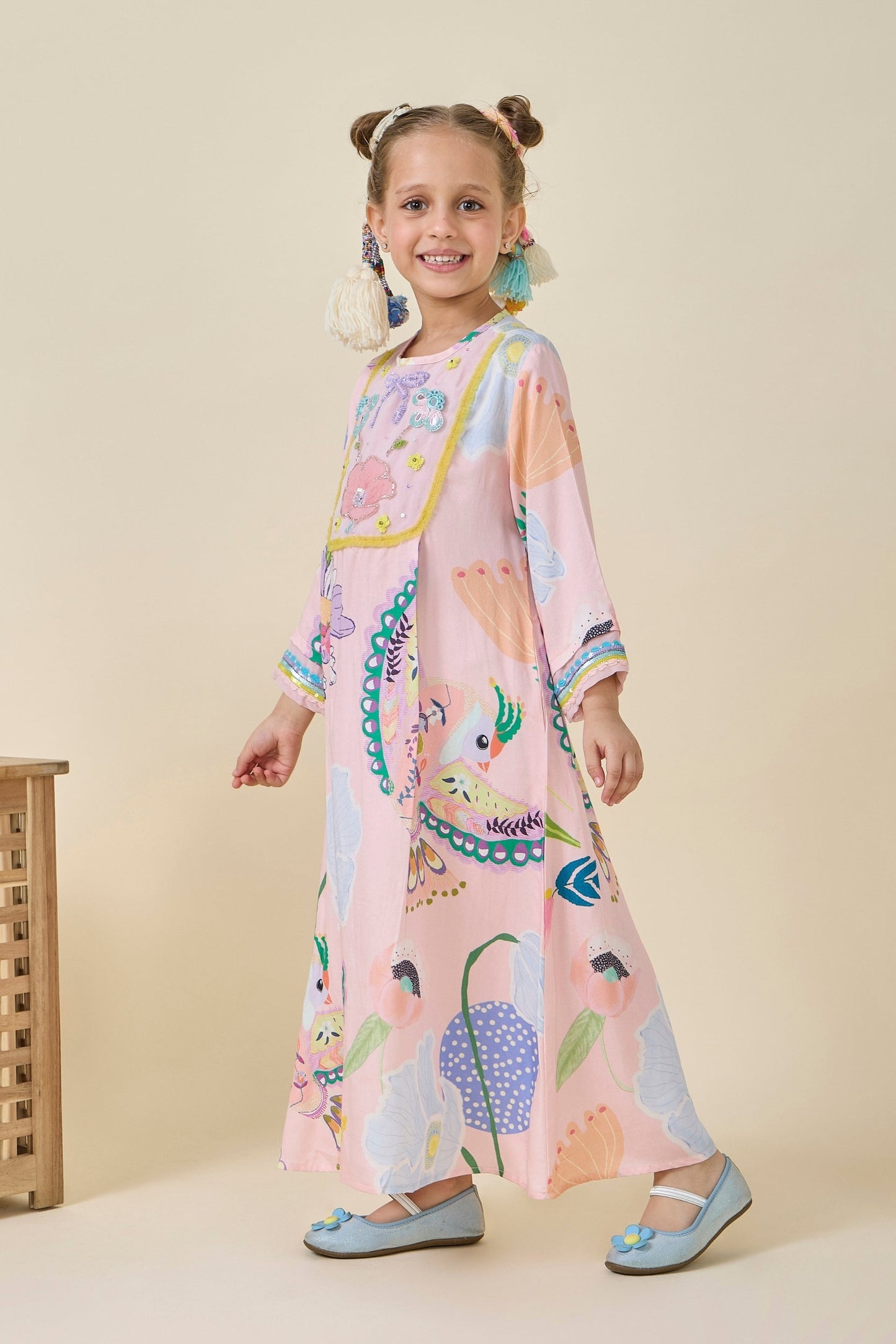 Jane Pink Embellished Girls Long Dress