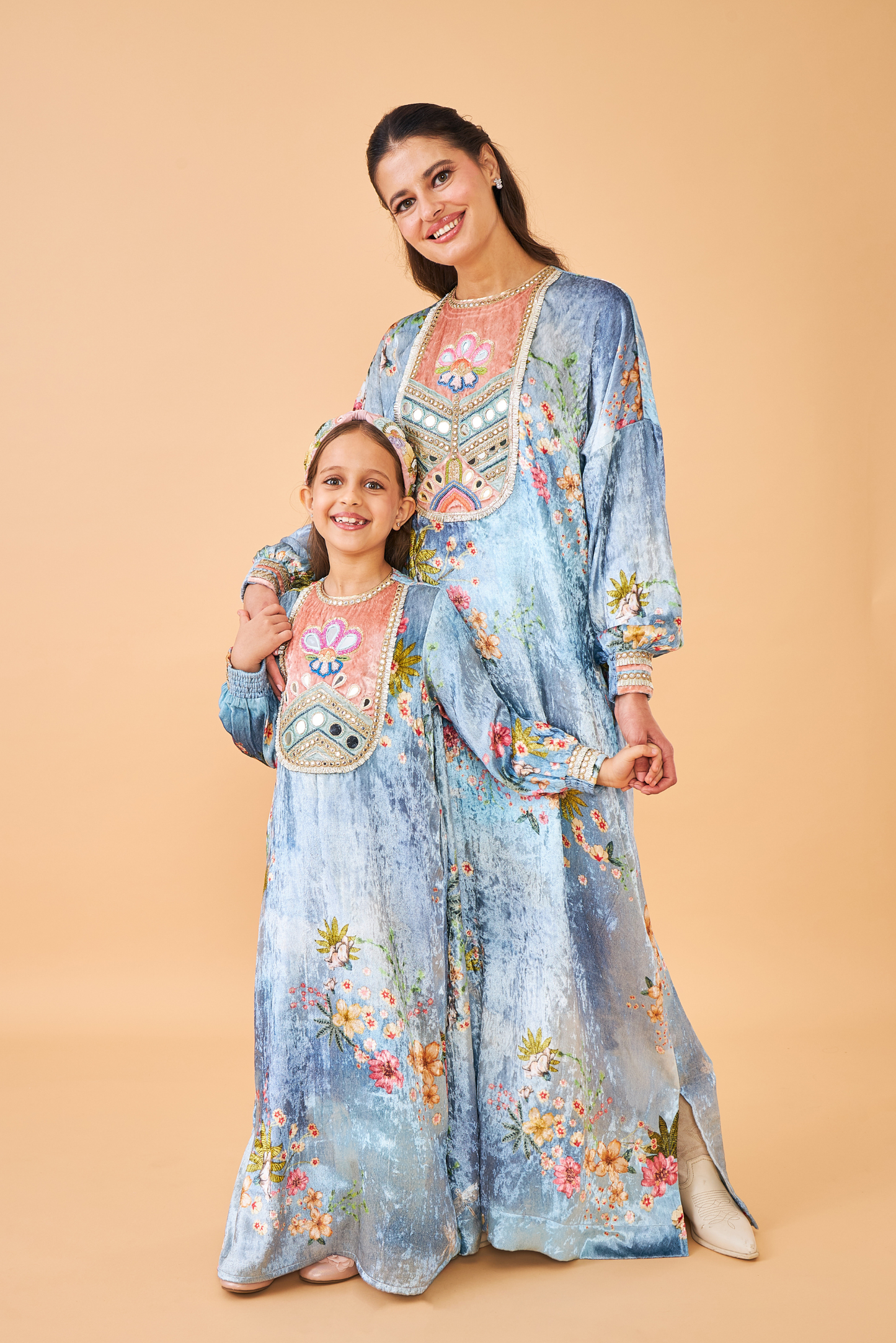 Clea Blue Velvet Long Dress - Mom & Me
