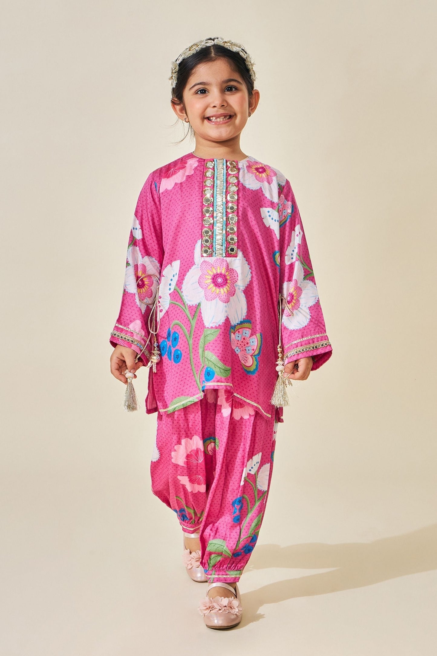 Rumi Plum Embellished Long Top And Pant (Set Of 2pcs)