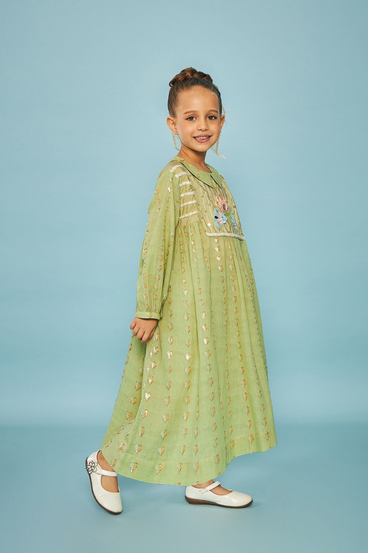 Thea Olive Girls Embellished Long Dress