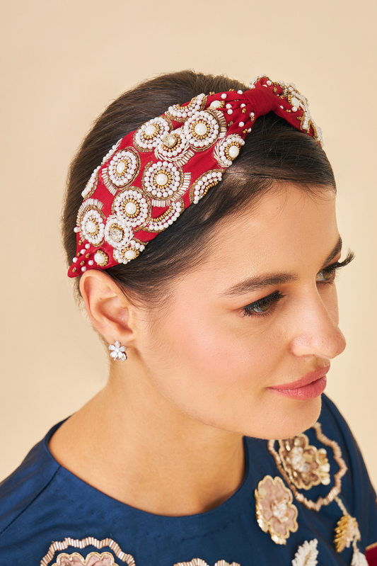 Valerie Maroon Embellished Headband on women