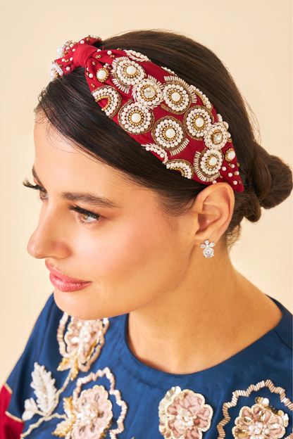 Valerie Maroon Embellished Headband on women