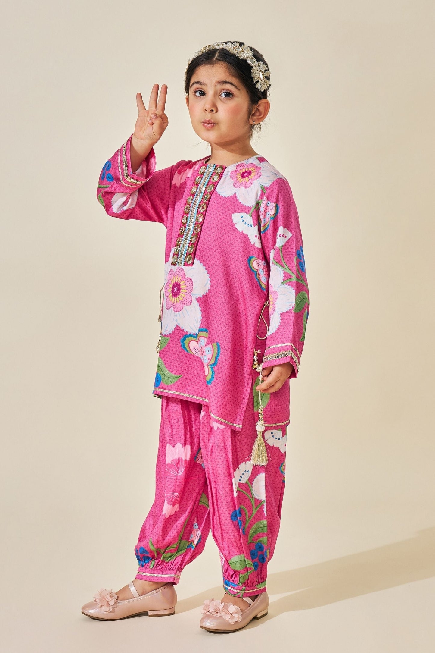 Rumi Plum Embellished Long Top And Pant (Set Of 2pcs)