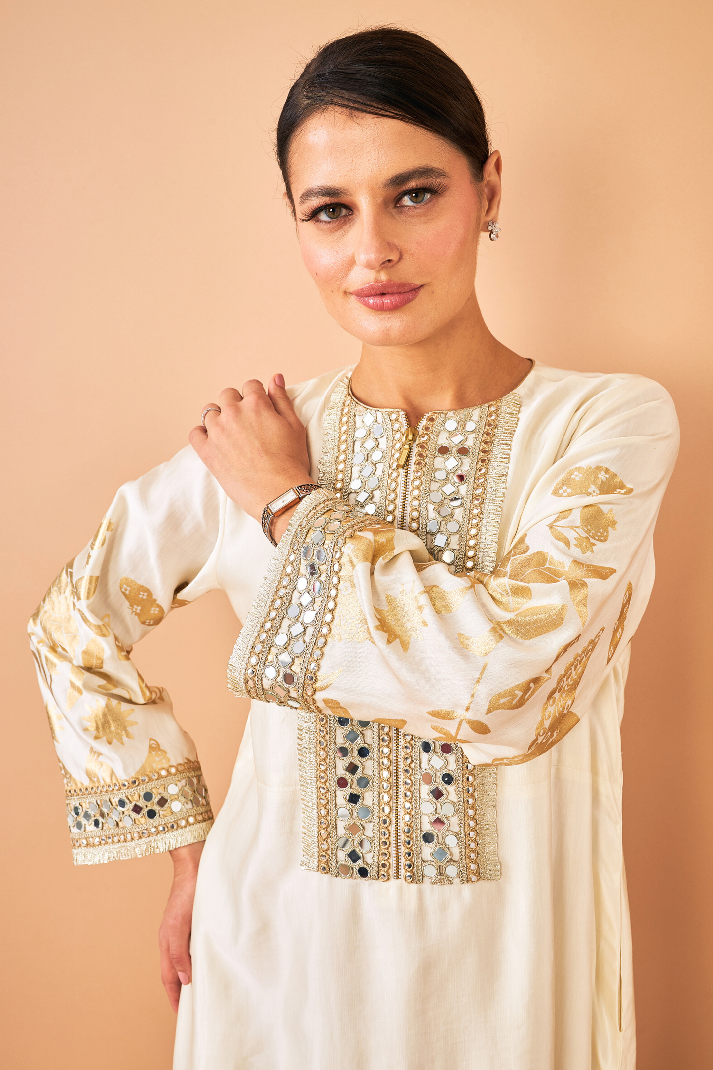 Alba Gold Ladies Coat with Long Dress ( set of 2 pcs)