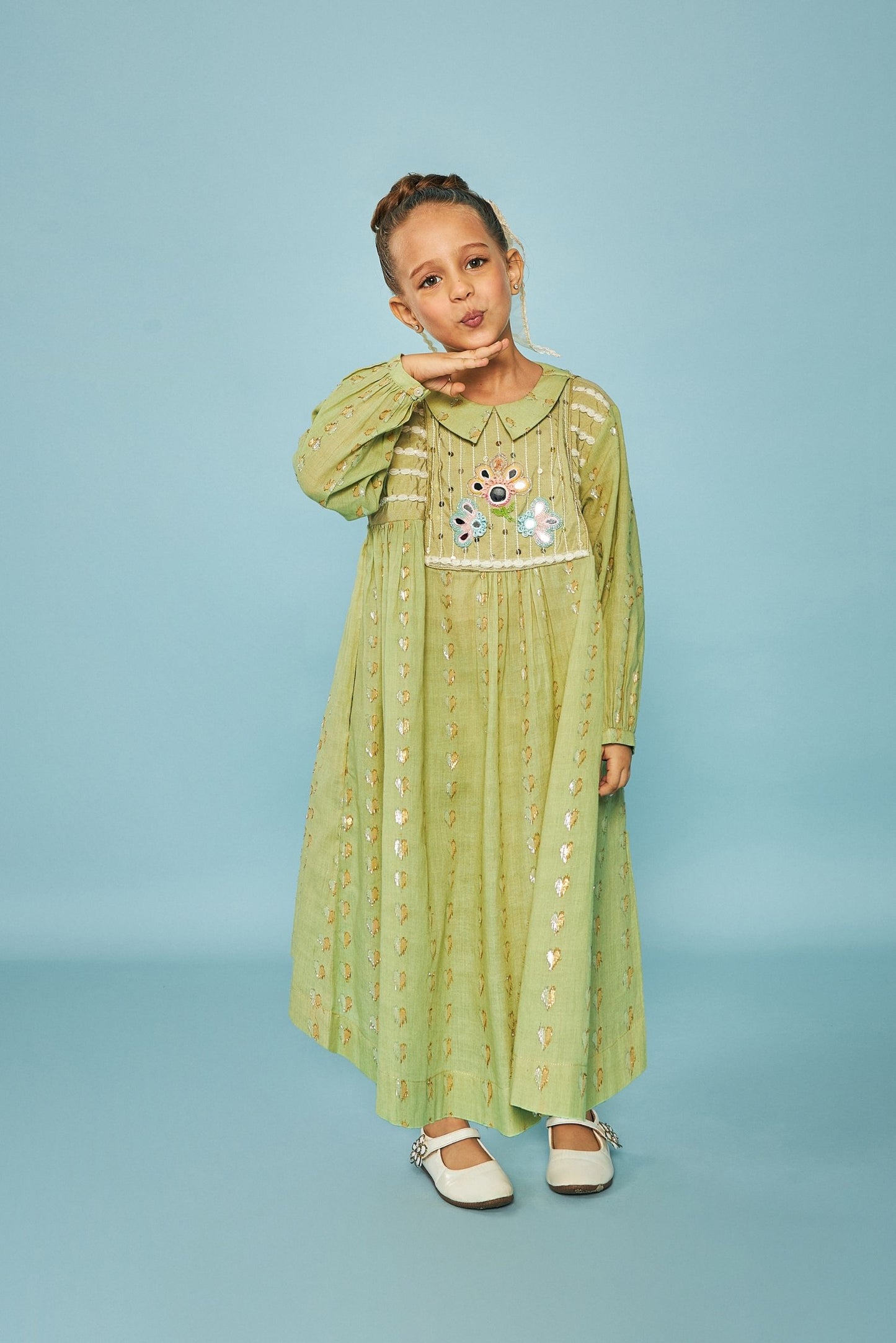 Thea Olive Girls Embellished Long Dress