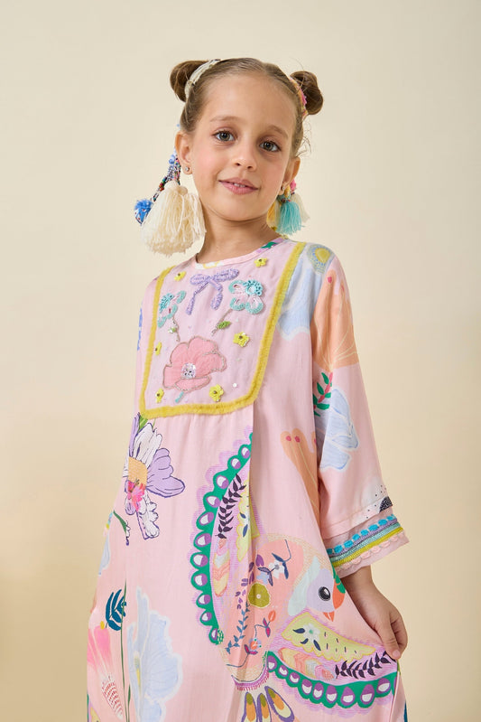 Jane Pink Embellished Girls Long Dress