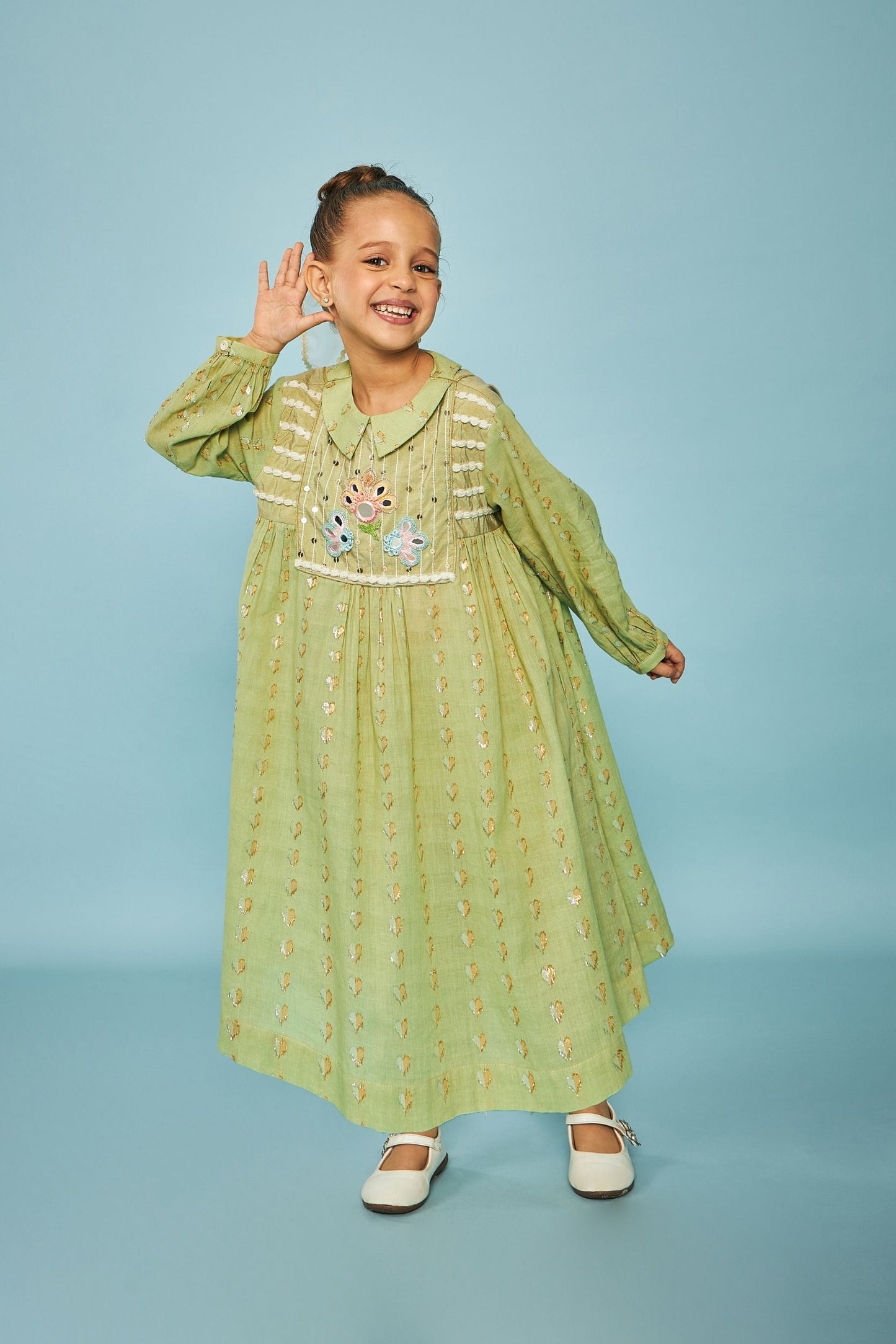 Thea Olive Girls Embellished Long Dress