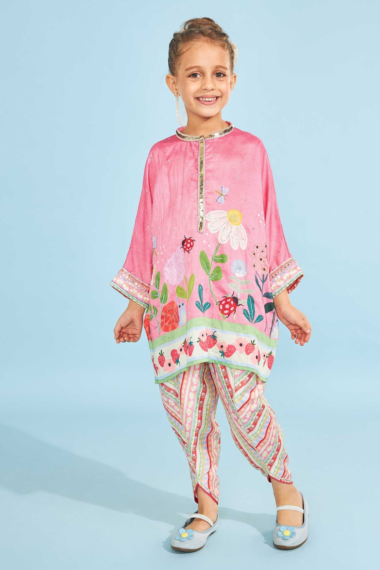 Strawberry Girls Embellished Tunic With Trousers (2 Pc Set)