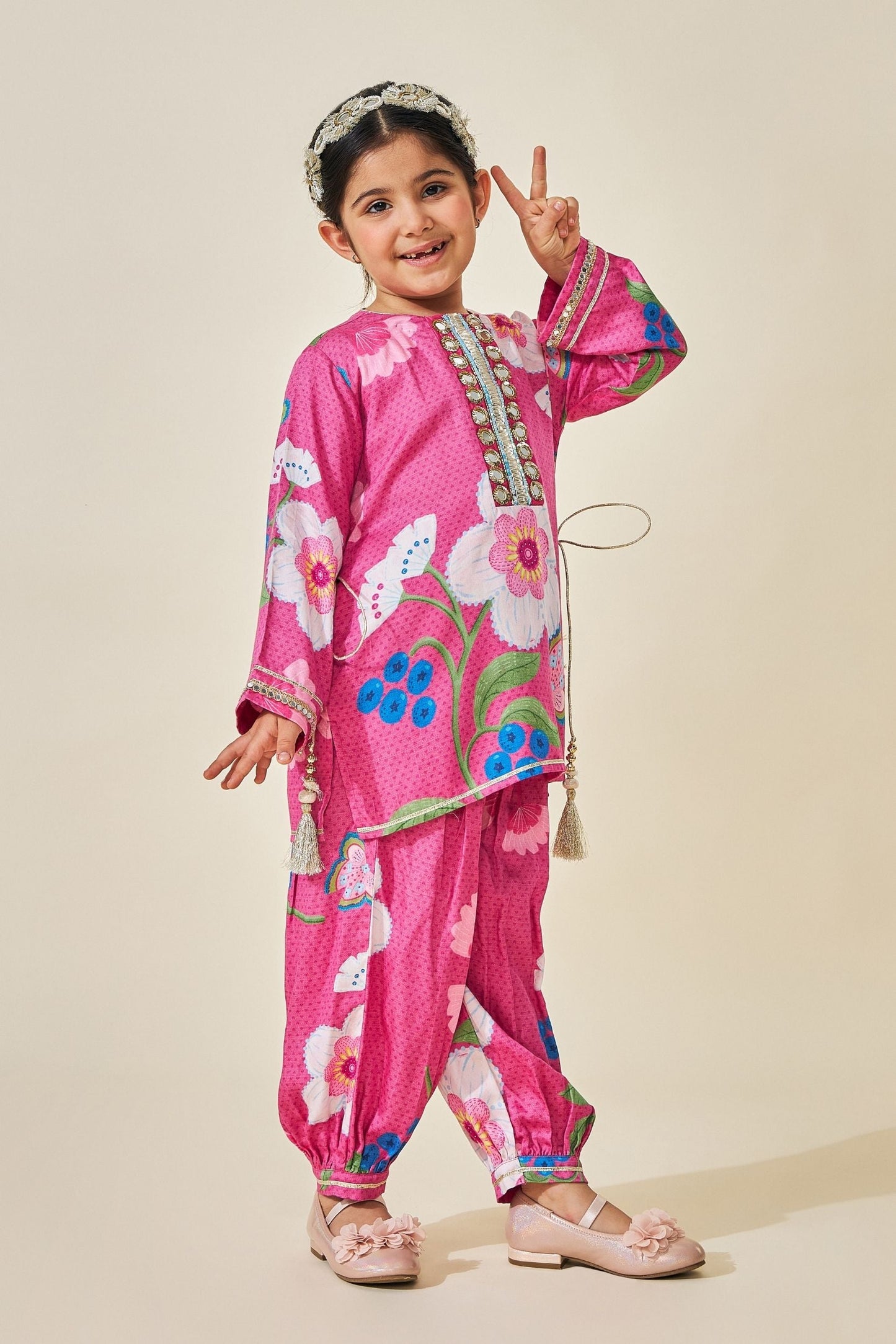 Rumi Plum Embellished Long Top And Pant (Set Of 2pcs)