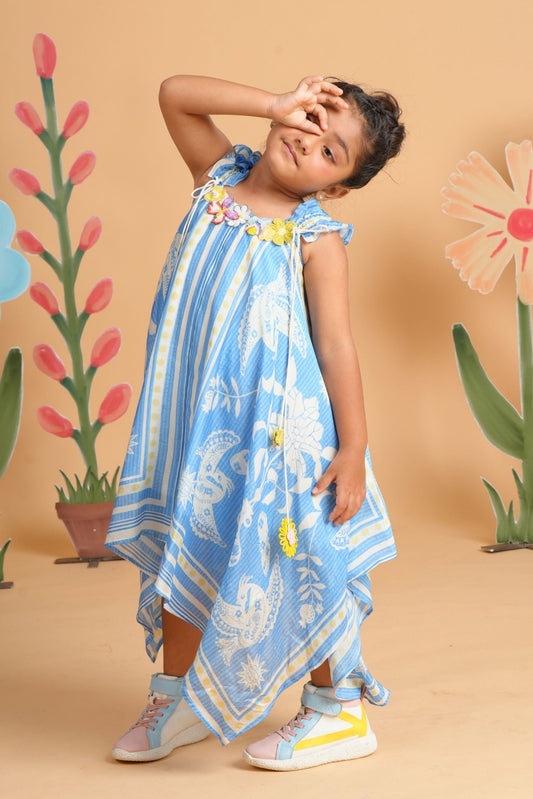 Nola Blue Embellished Handkerchief Dress