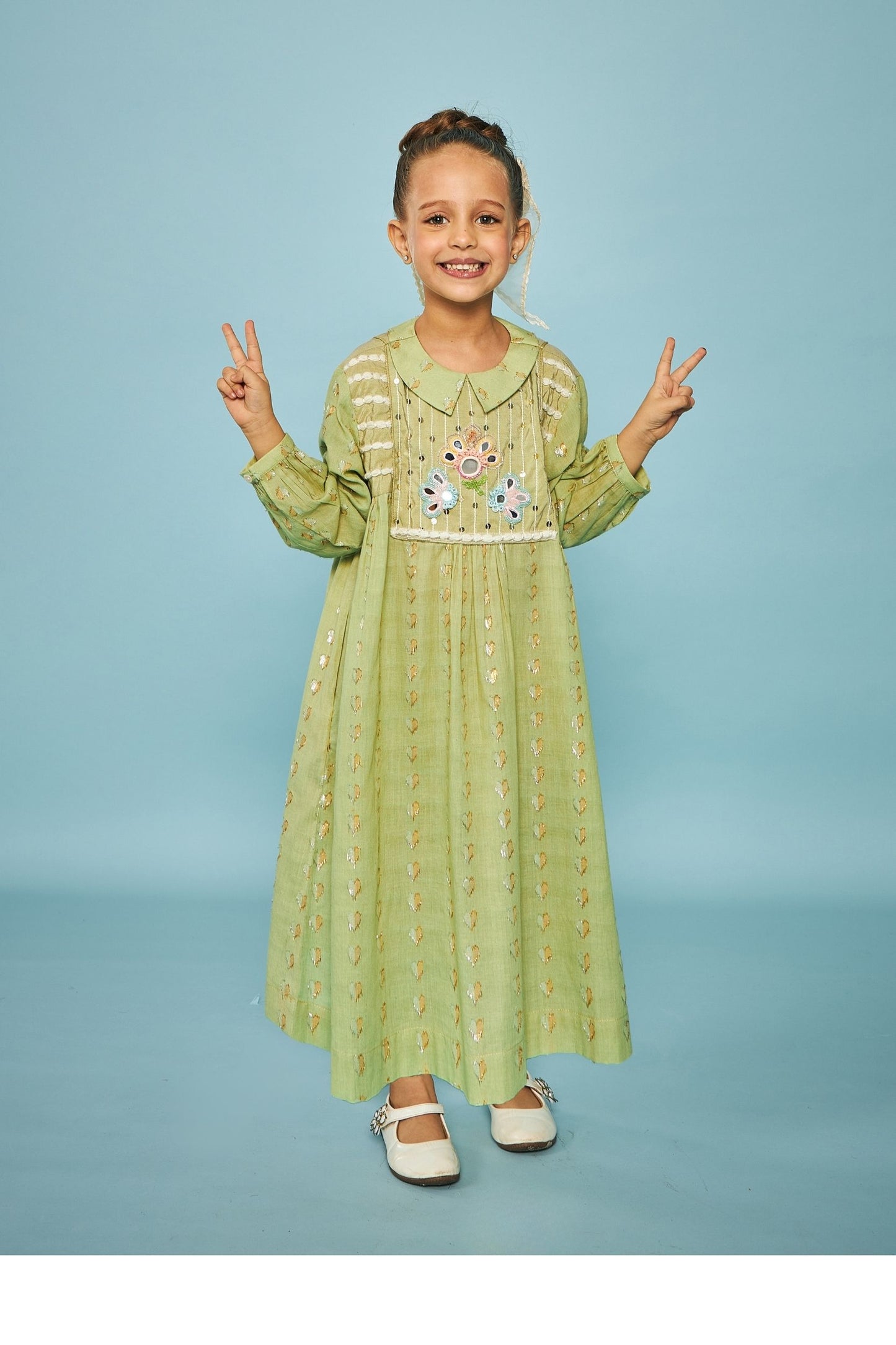 Thea Olive Girls Embellished Long Dress