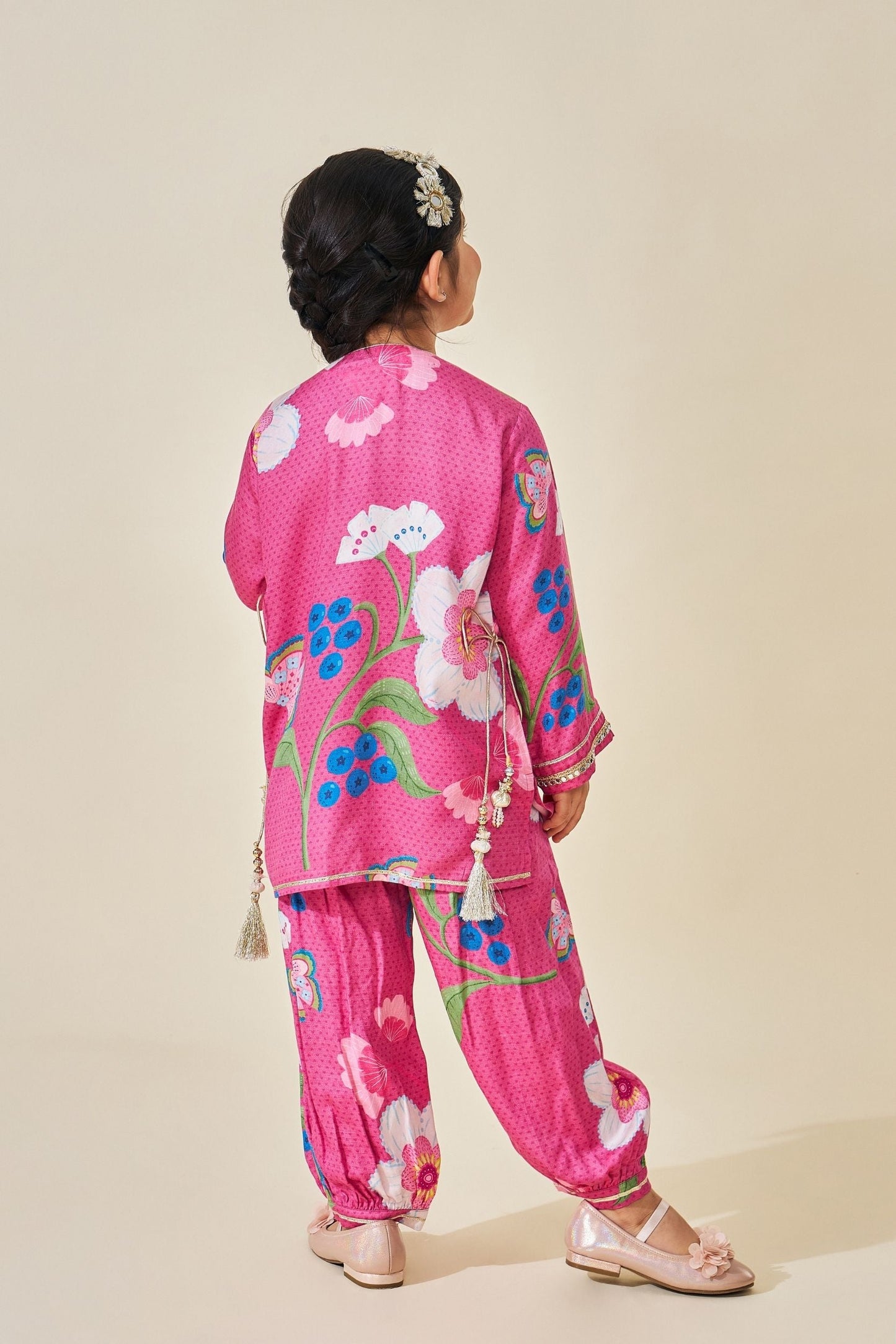 Rumi Plum Embellished Long Top And Pant (Set Of 2pcs)