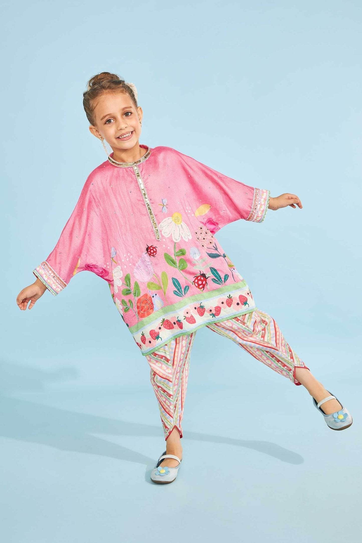 Strawberry Girls Embellished Tunic With Trousers (2 Pc Set)