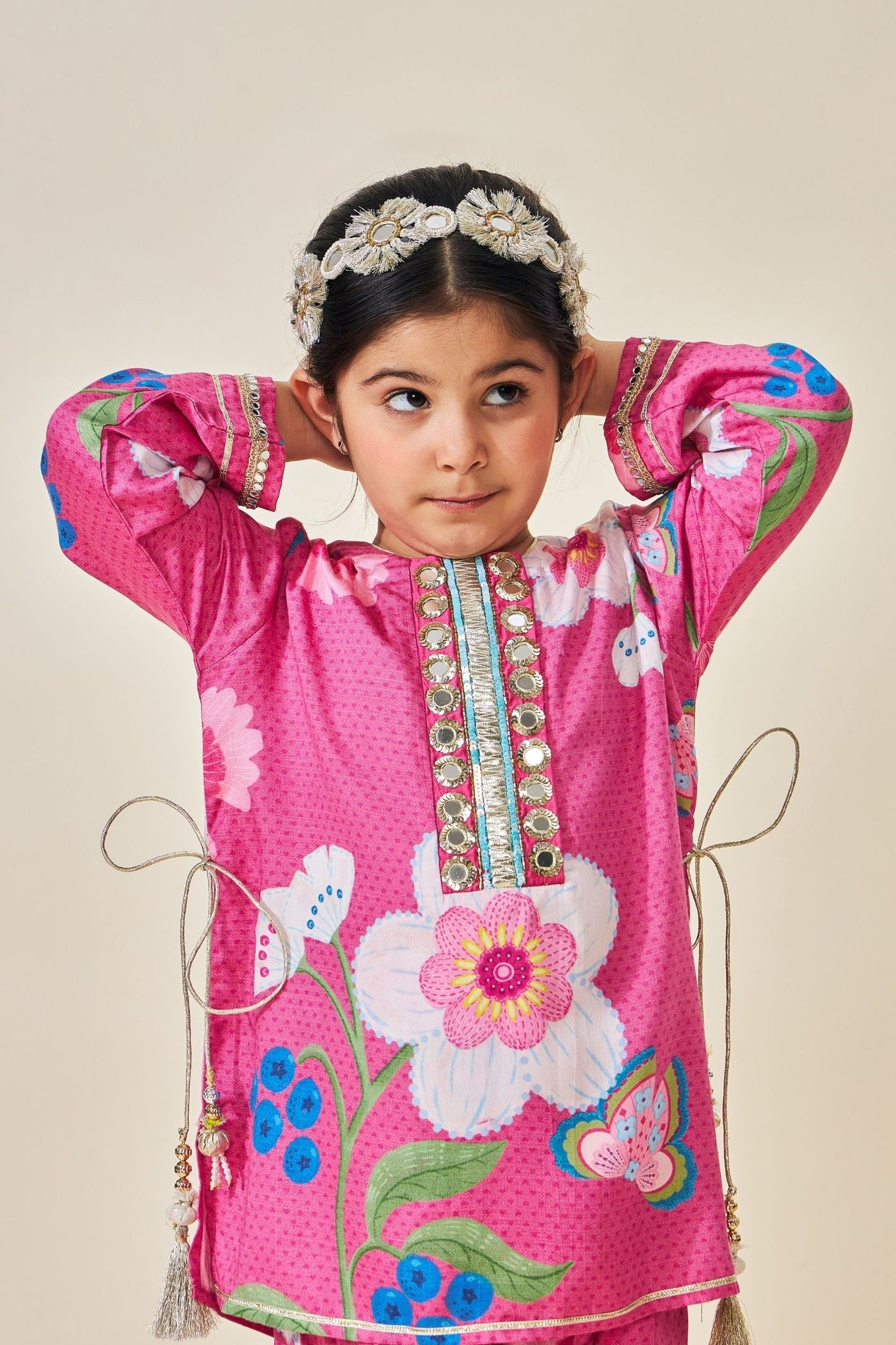 Rumi Plum Embellished Long Top And Pant (Set Of 2pcs)