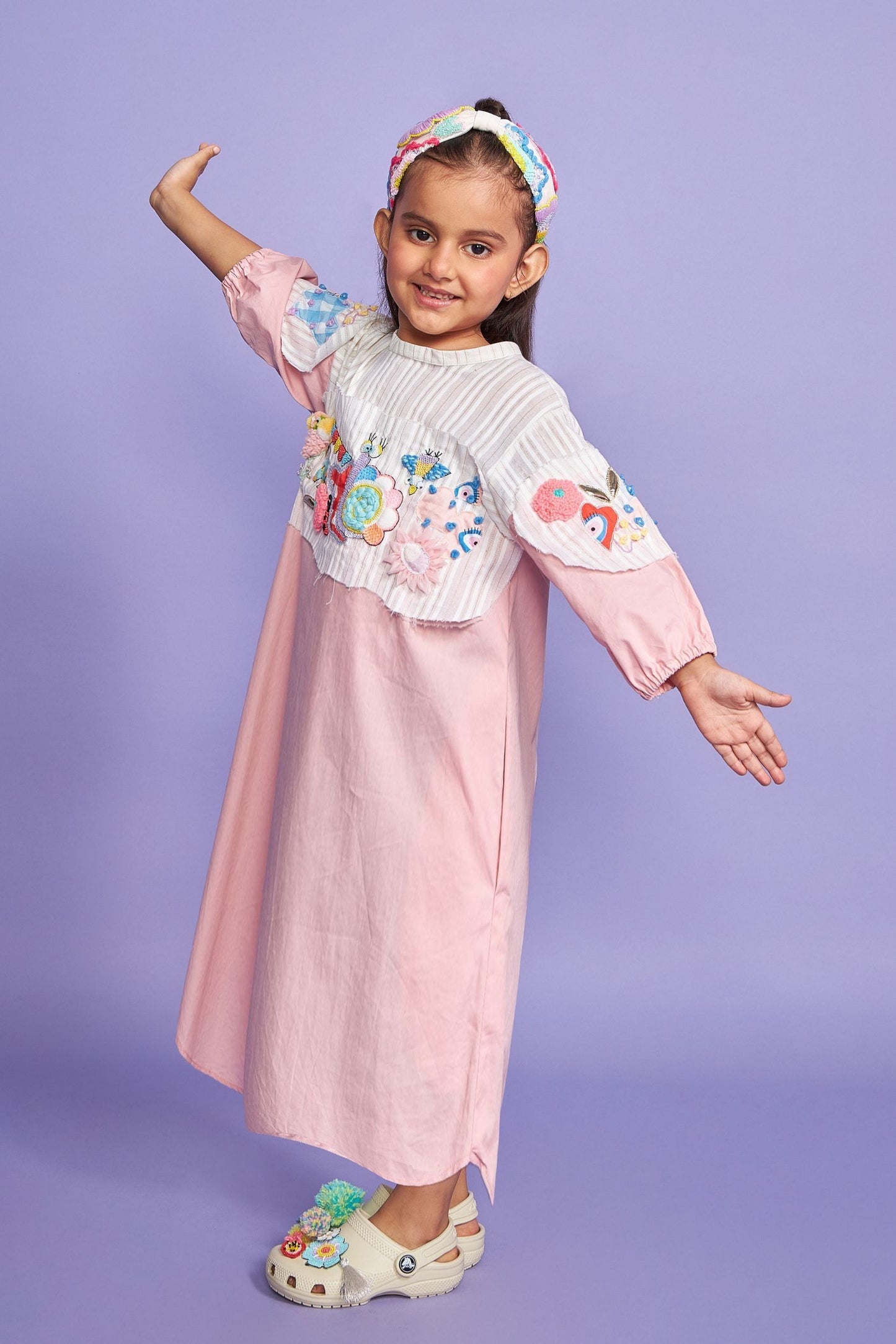 Fly High Pink Cotton Girls Long dress