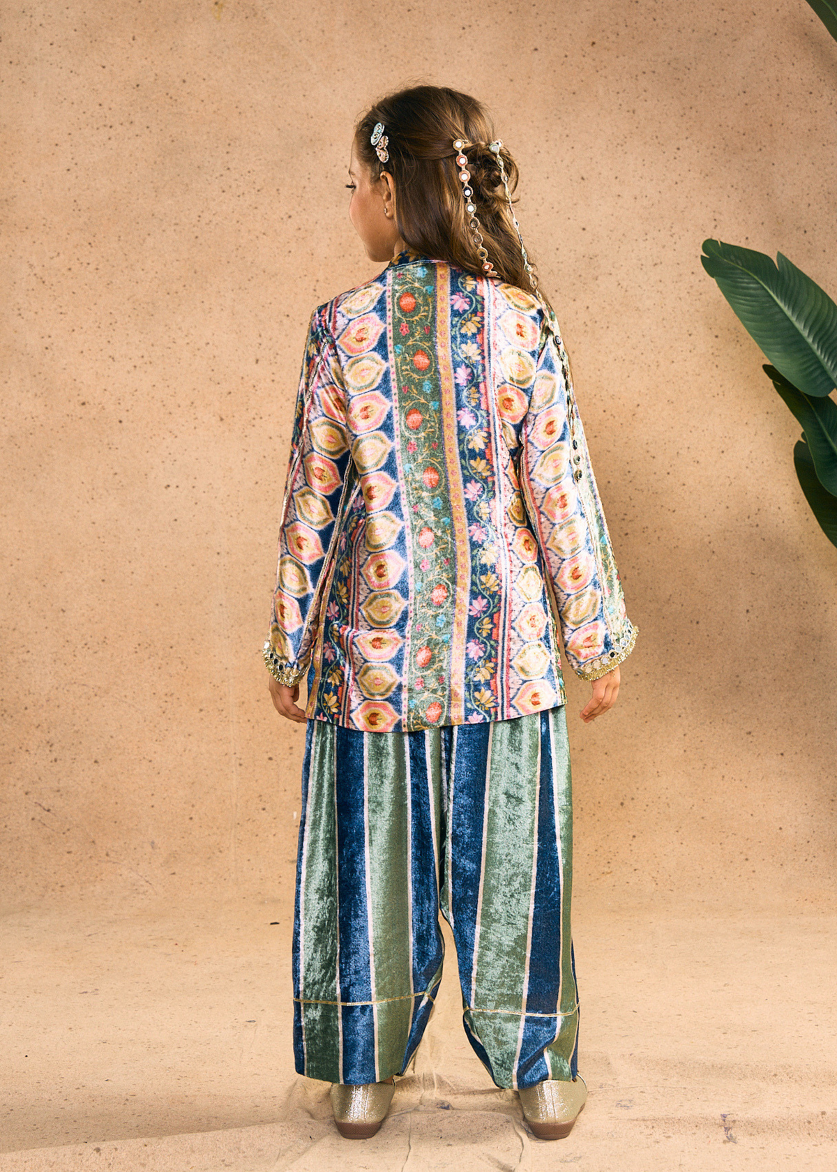 Melanie Stripe Girls Velvet Tunic & Trouser (Set of 2 pcs)