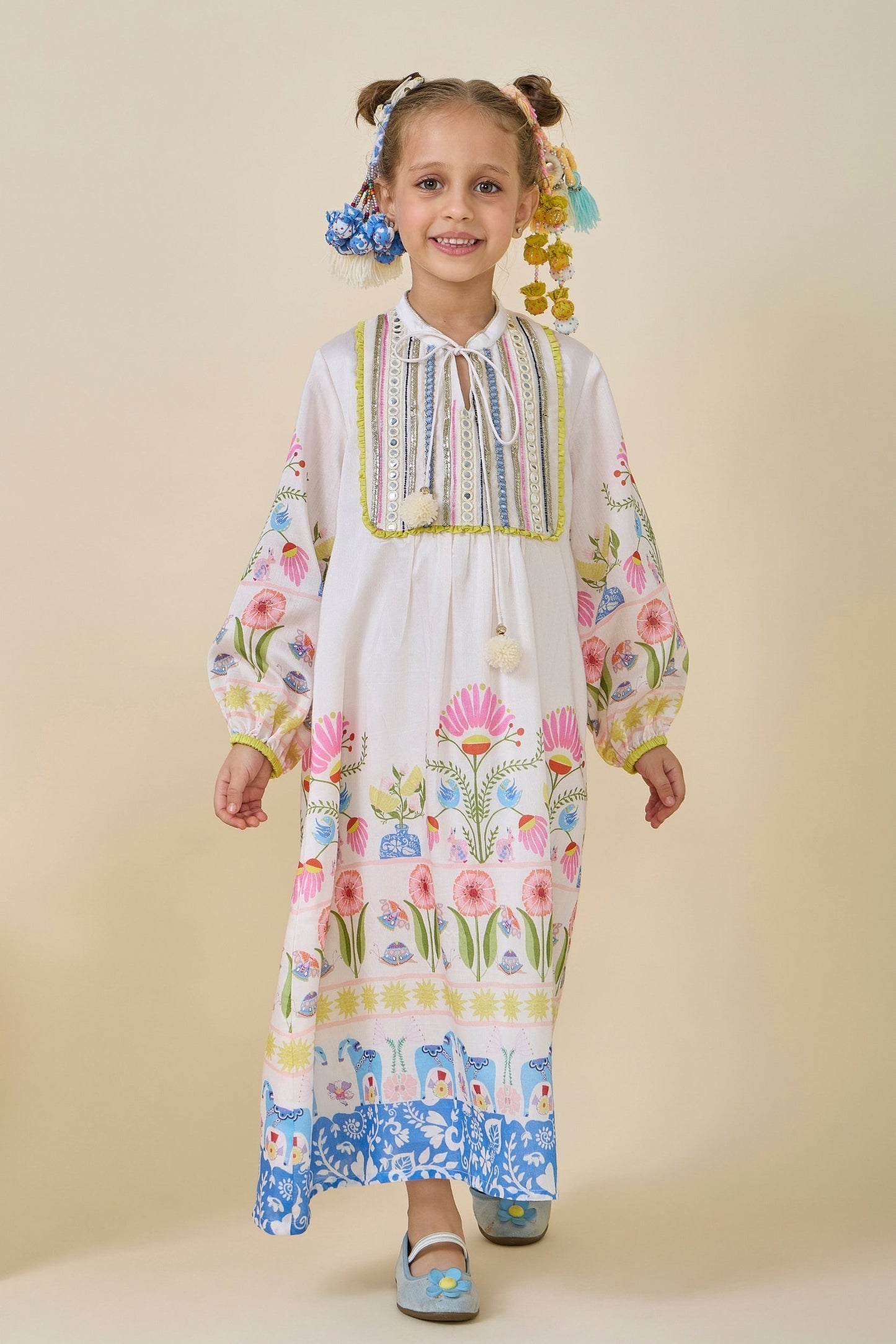 Dala Printed And Embellished Girls Long Dress &  Dala Embellished Ladies Long Dress