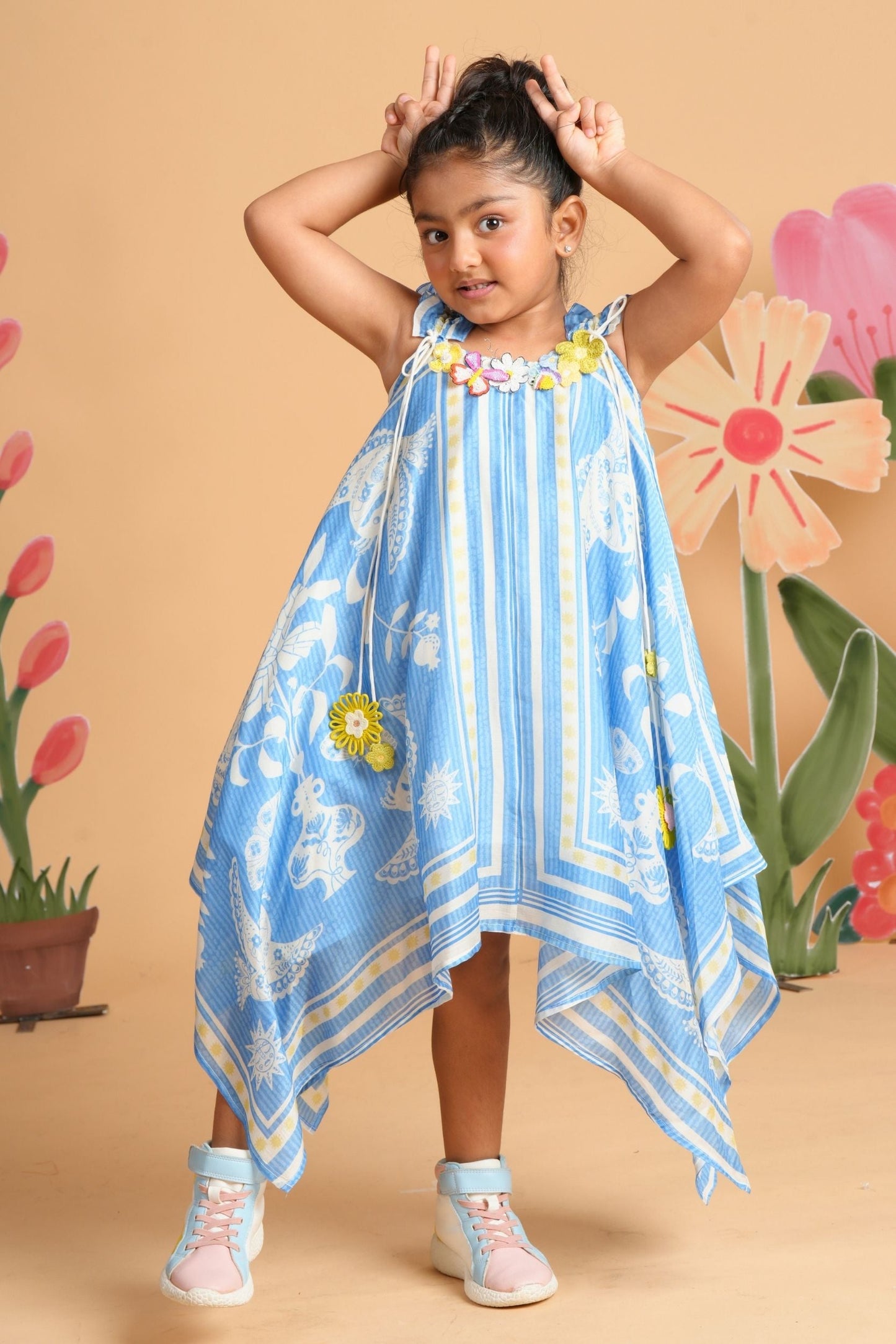 Nola Blue Embellished Handkerchief Dress