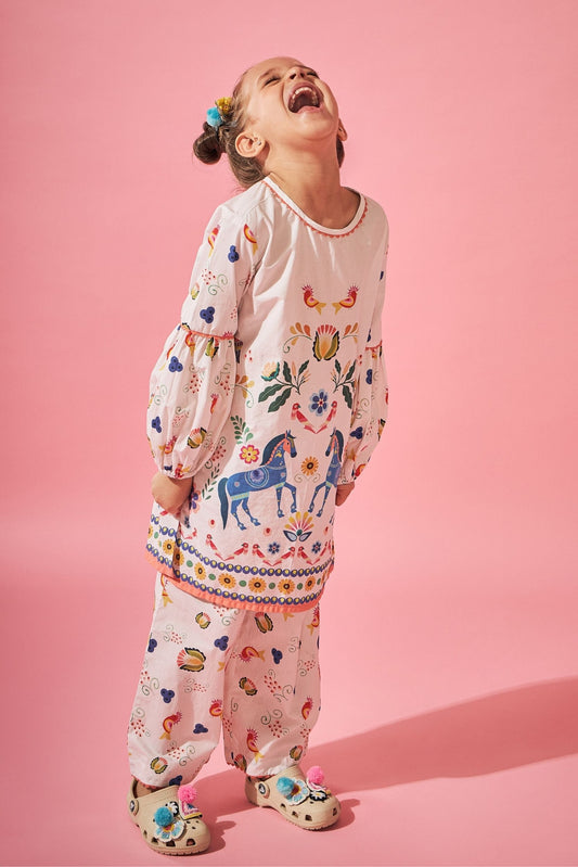 Horse Cuckoo Printed Girls Coord set