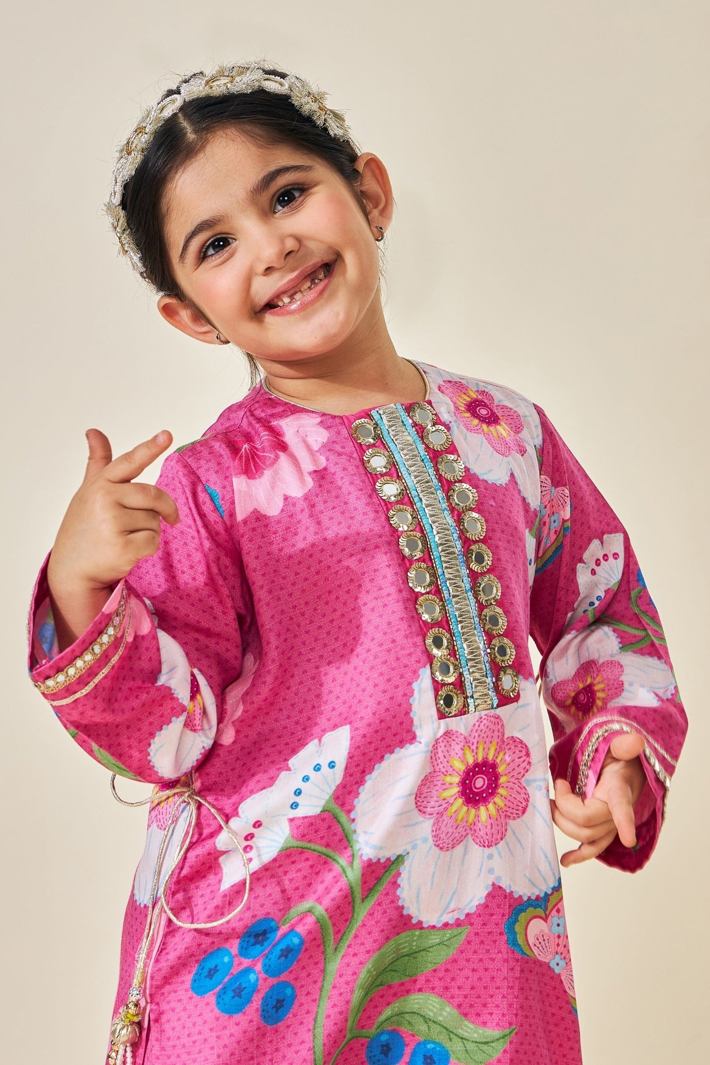 Rumi Plum Embellished Long Top And Pant (Set Of 2pcs)