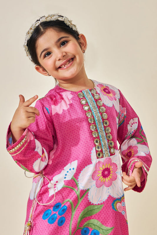 Rumi Plum Embellished Long Top And Pant (Set Of 2pcs)