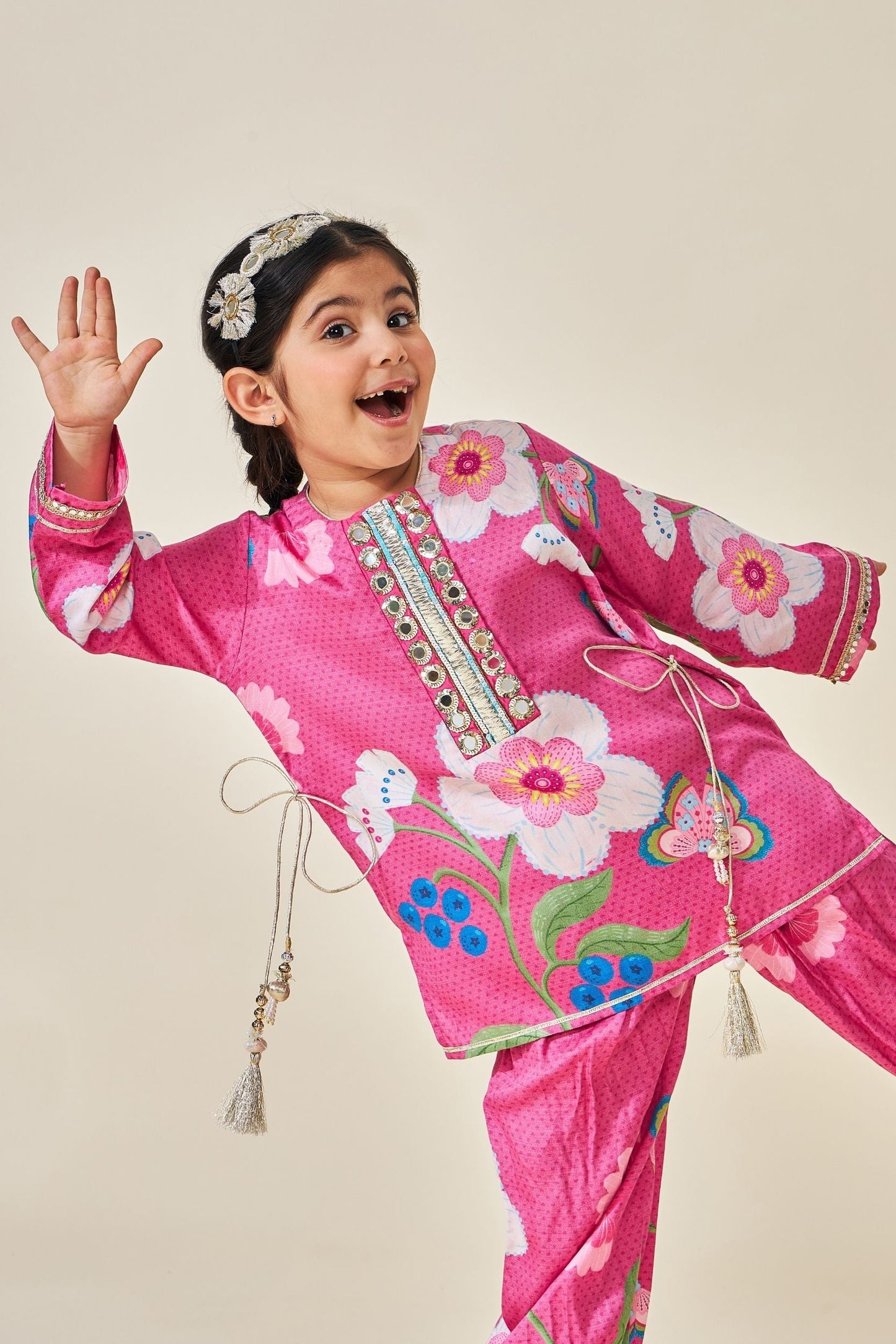 Rumi Plum Embellished Long Top And Pant (Set Of 2pcs)