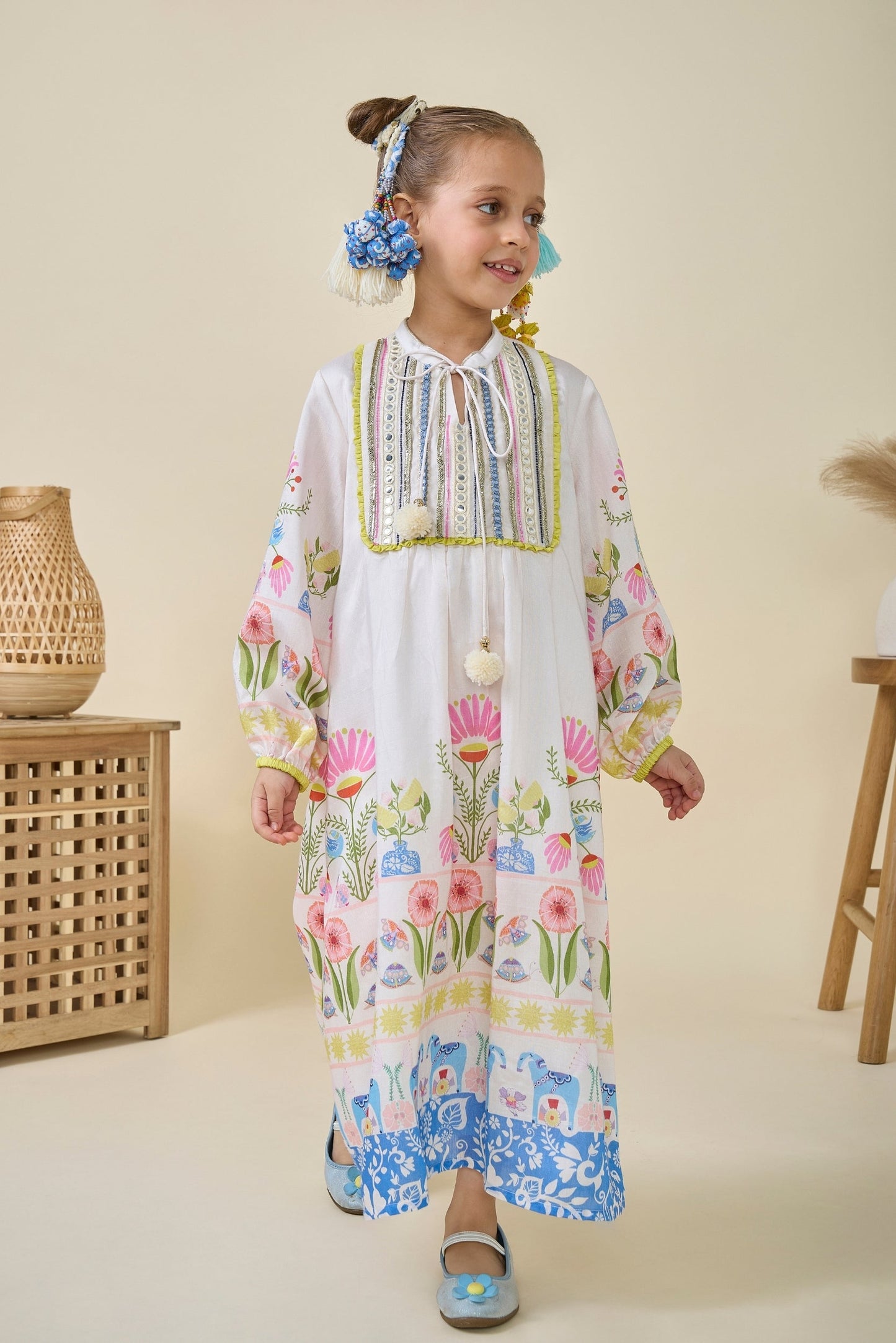 Dala Printed And Embellished Girls Long Dress