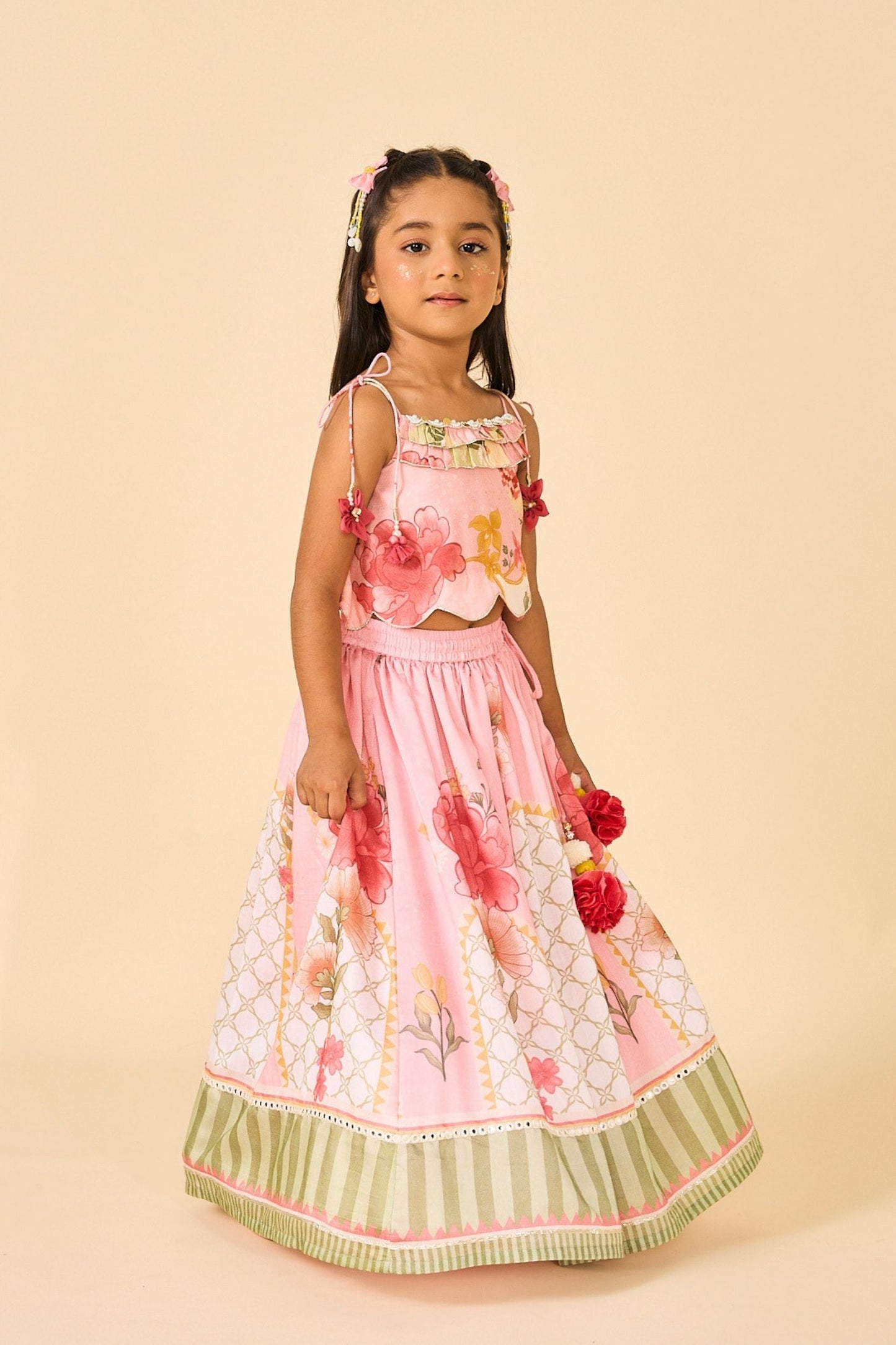 Rose Jaipur Girls Embellished Strappy Top And Skirt