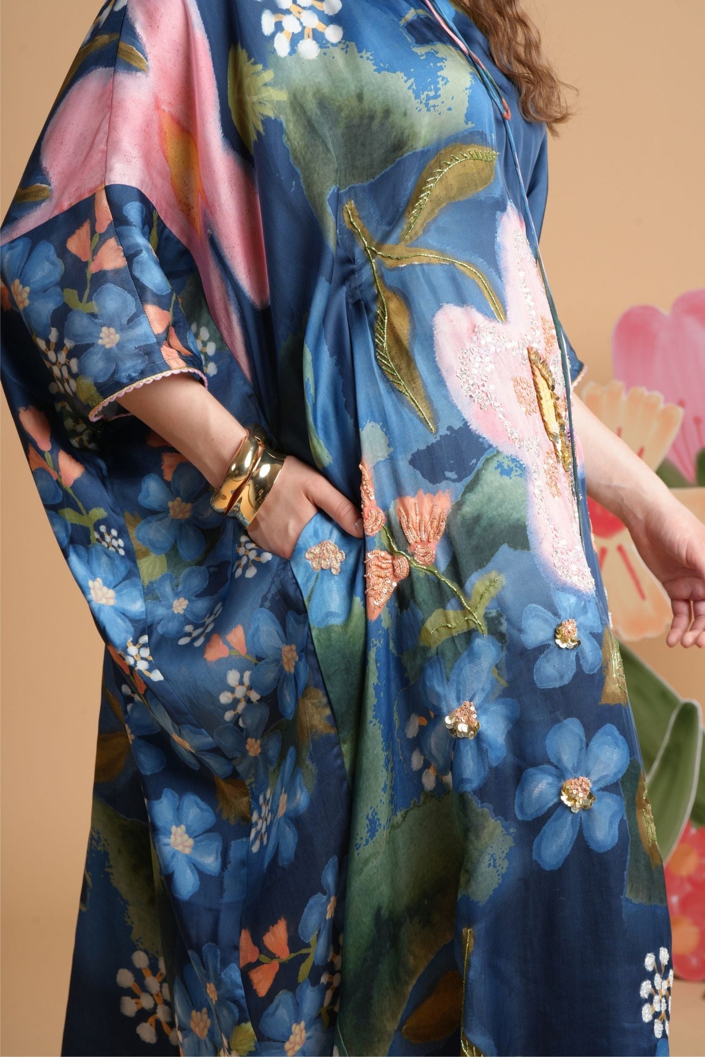 Iris Midnight Blue Embellished Ladies Kaftan Dress
