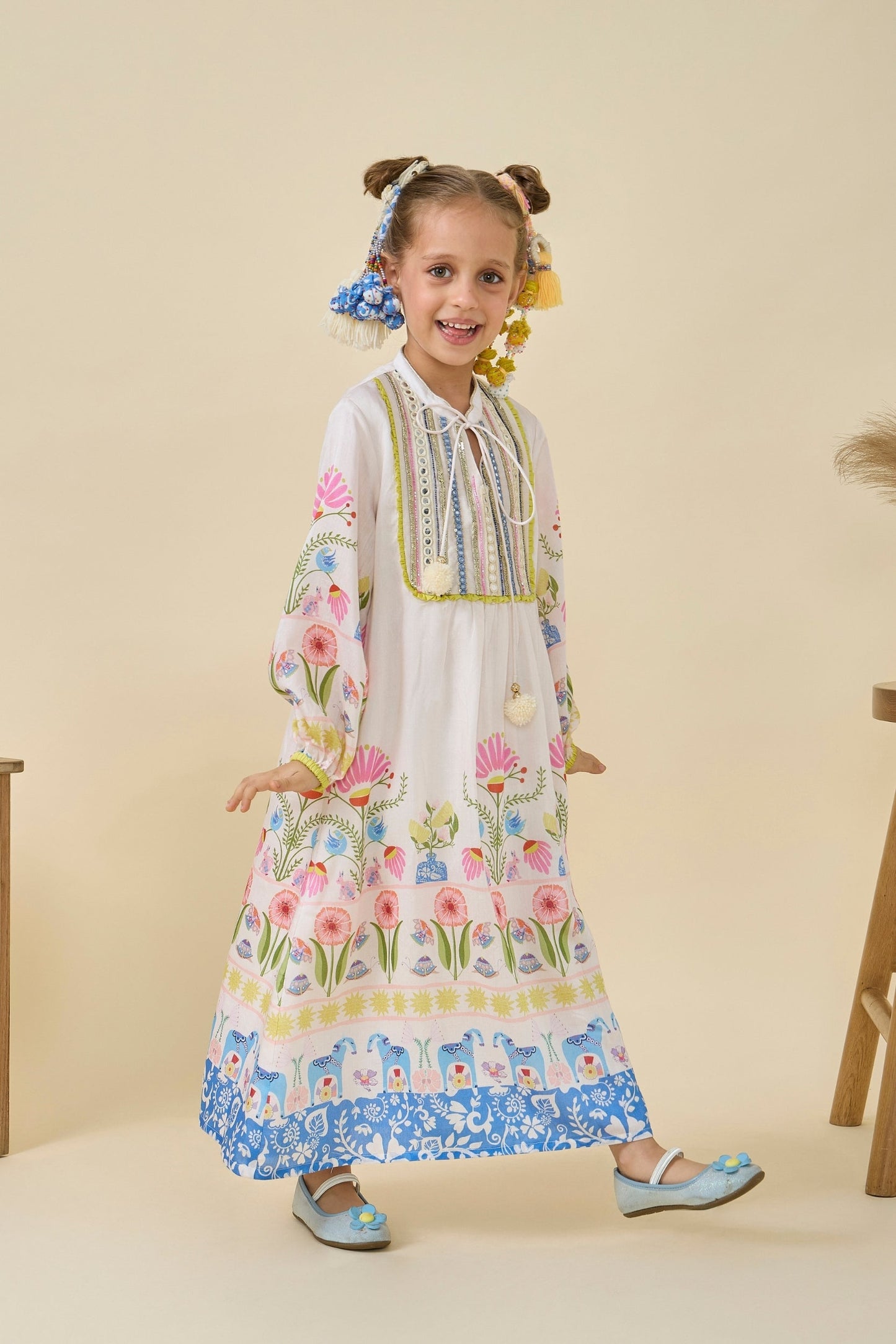 Dala Printed And Embellished Girls Long Dress