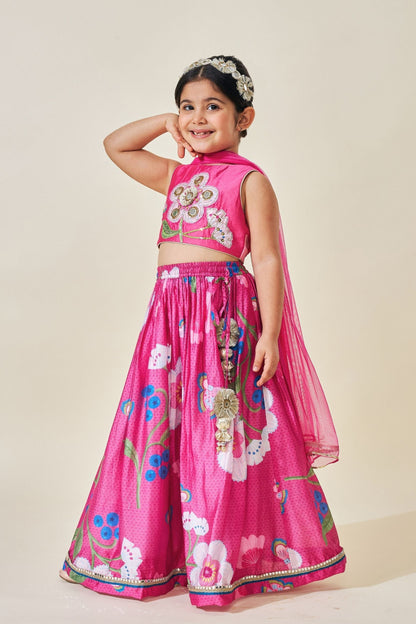 Rumi Plum Girls Embellished Crop Top Skirt Set Of 3