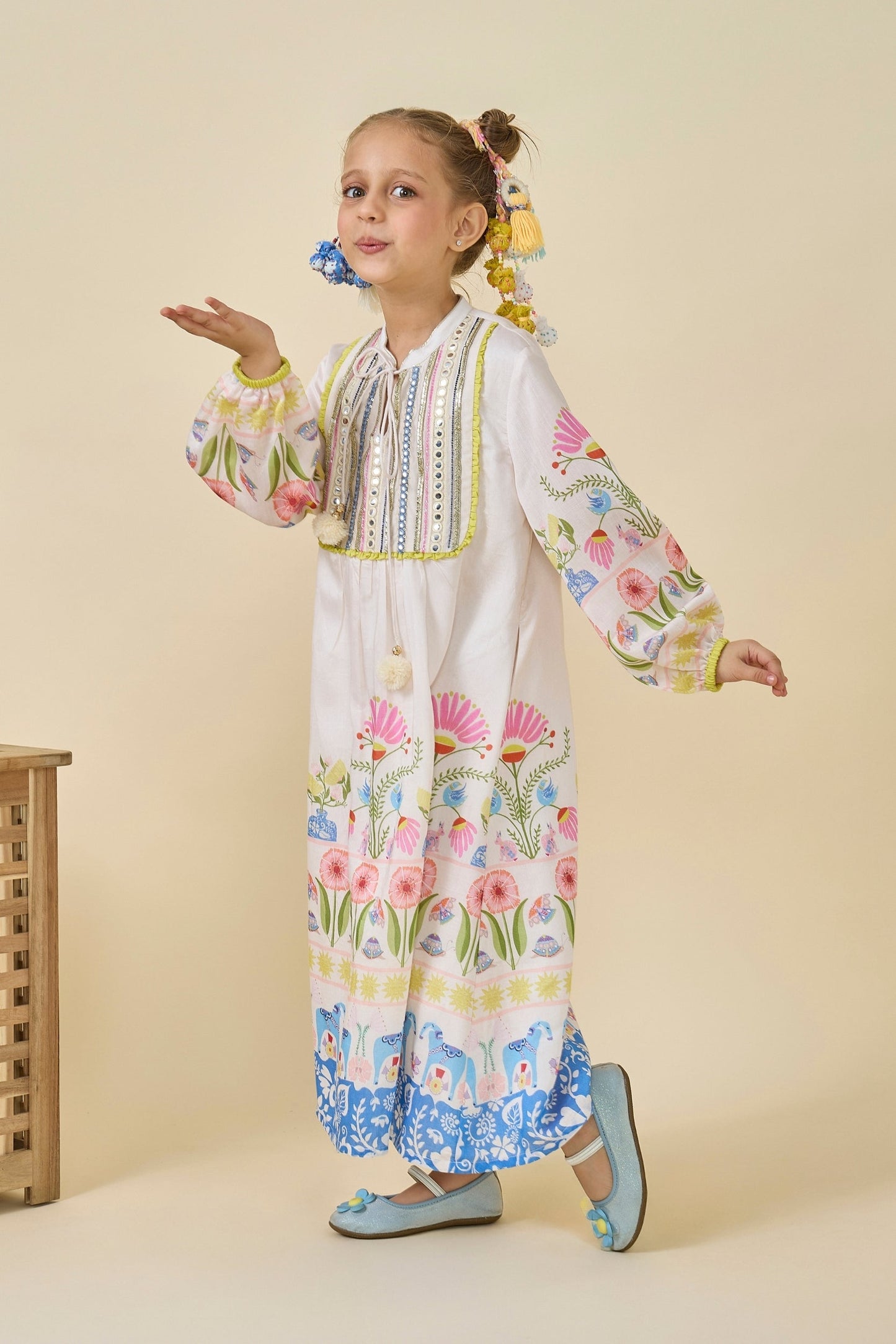 Dala Printed And Embellished Girls Long Dress