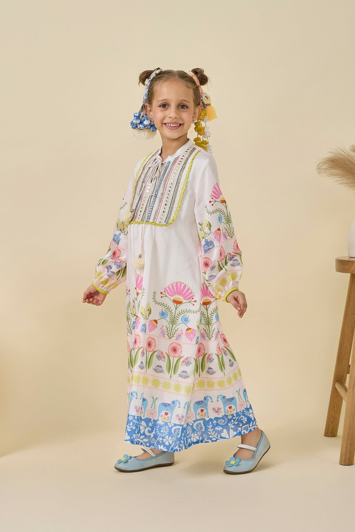 Dala Printed And Embellished Girls Long Dress