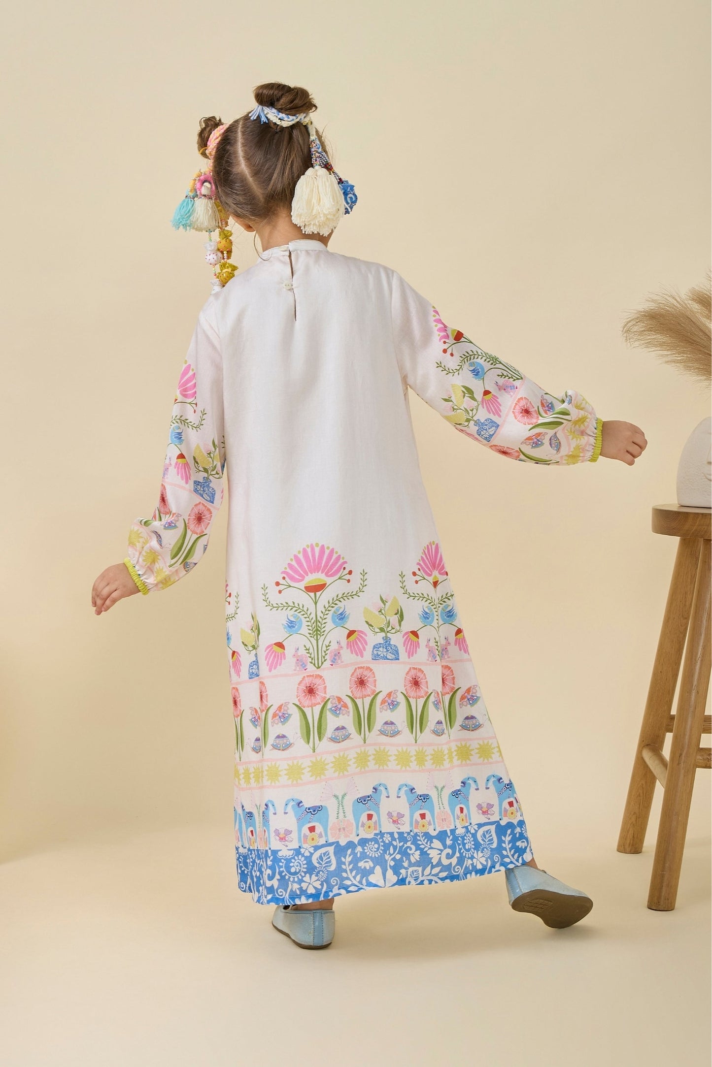 Dala Printed And Embellished Girls Long Dress