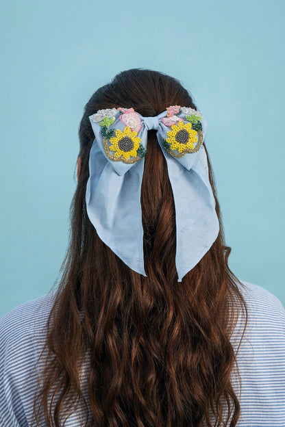 Blooma Blue Embellished Bow Clip (on women)