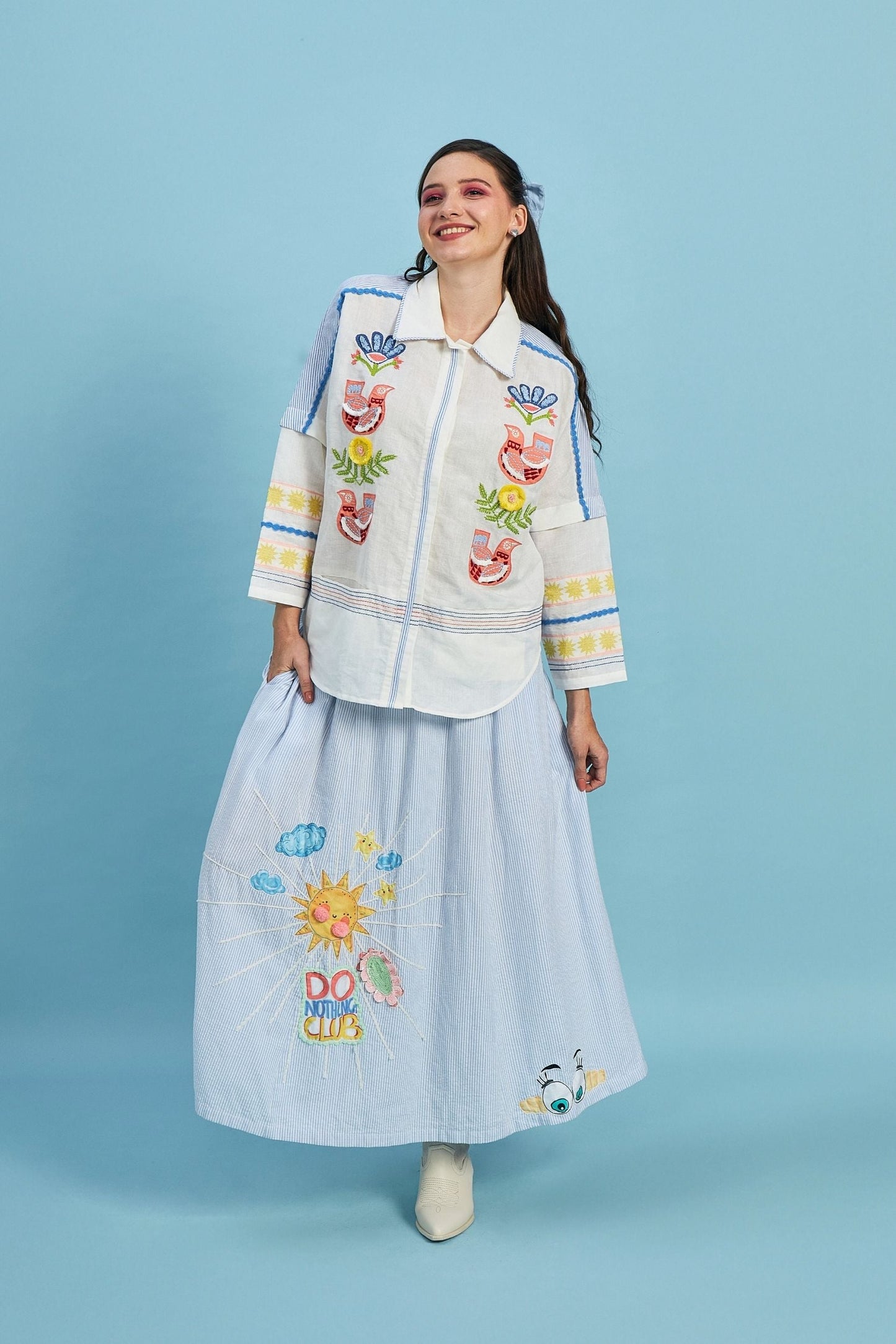 Cuckoo Embroidered Ladies Linen Shirt