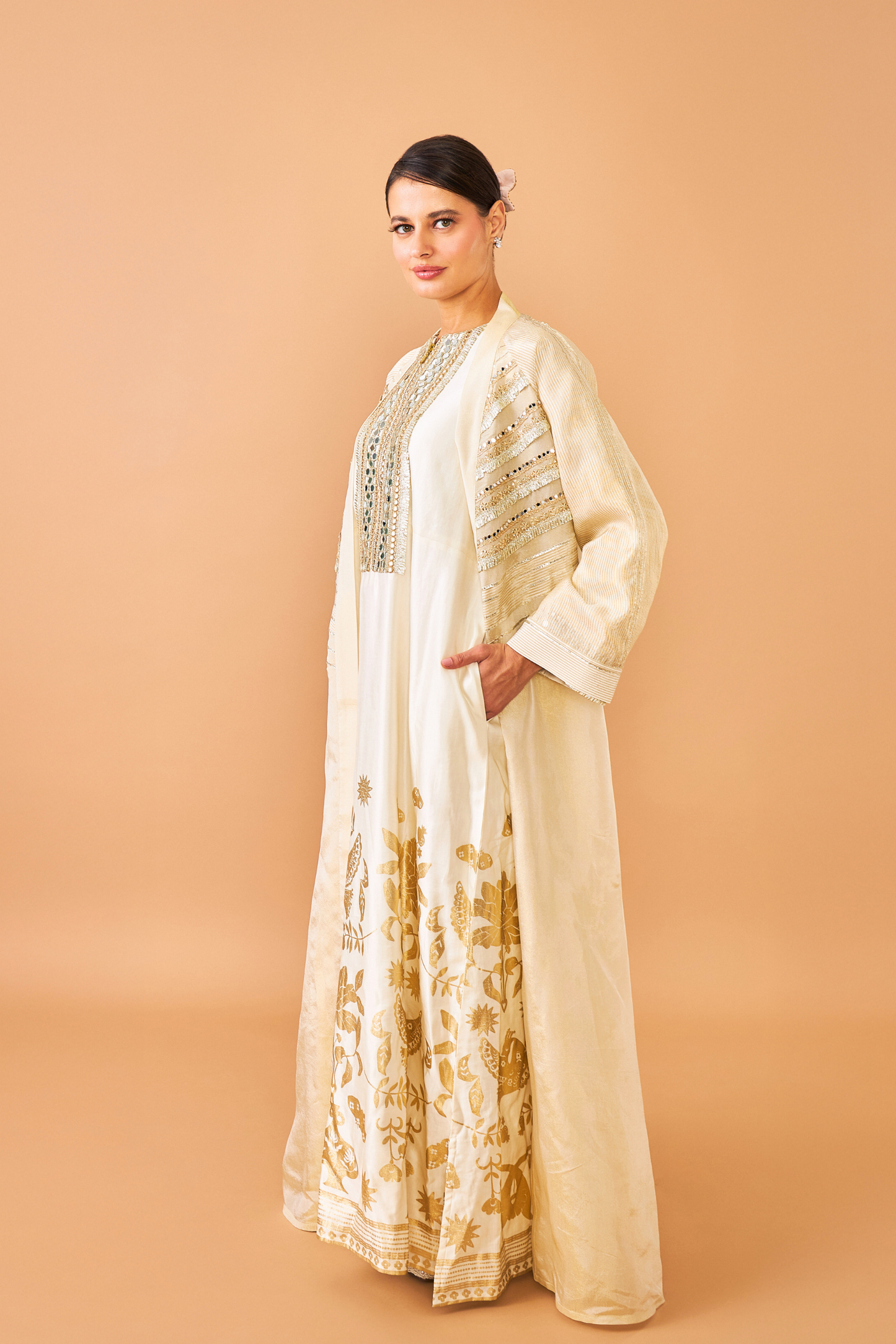 Alba Gold Ladies Coat with Long Dress ( set of 2 pcs)