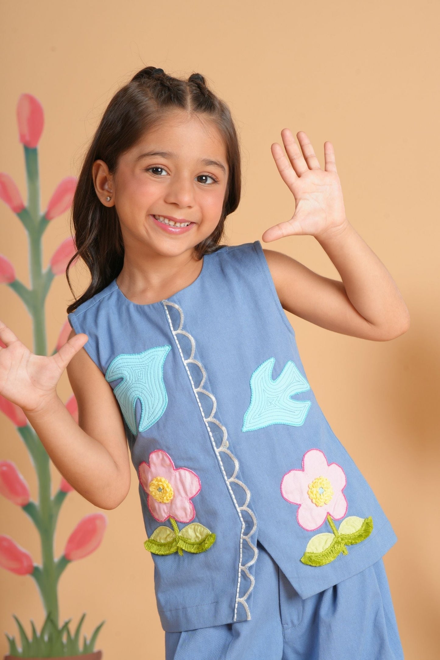 Kiki Blue Girls Embroidered Co-ord Set