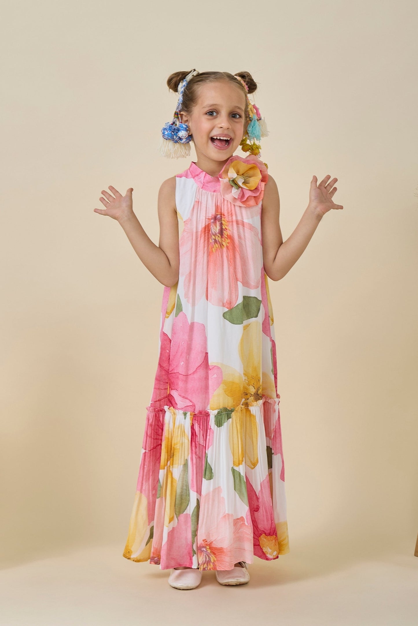 Blooming Meadows Printed Girls Long Dress & Blooming Meadows Printed Ladies long Dress