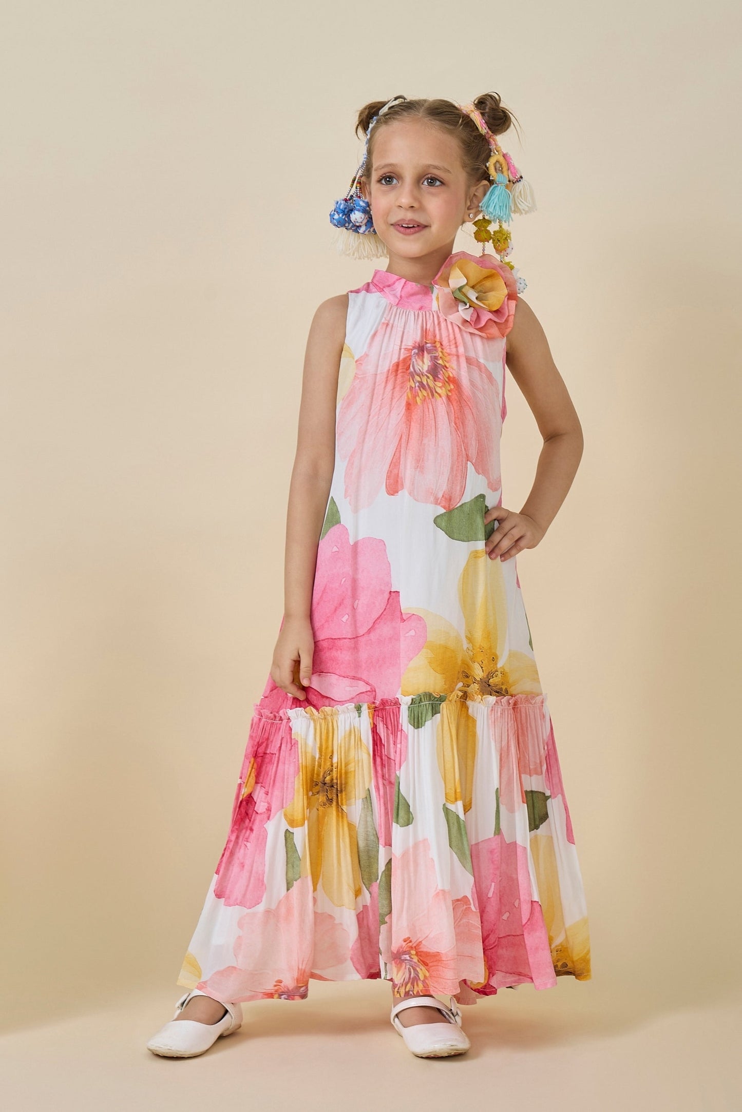 Blooming Meadows Printed Girls Long Dress