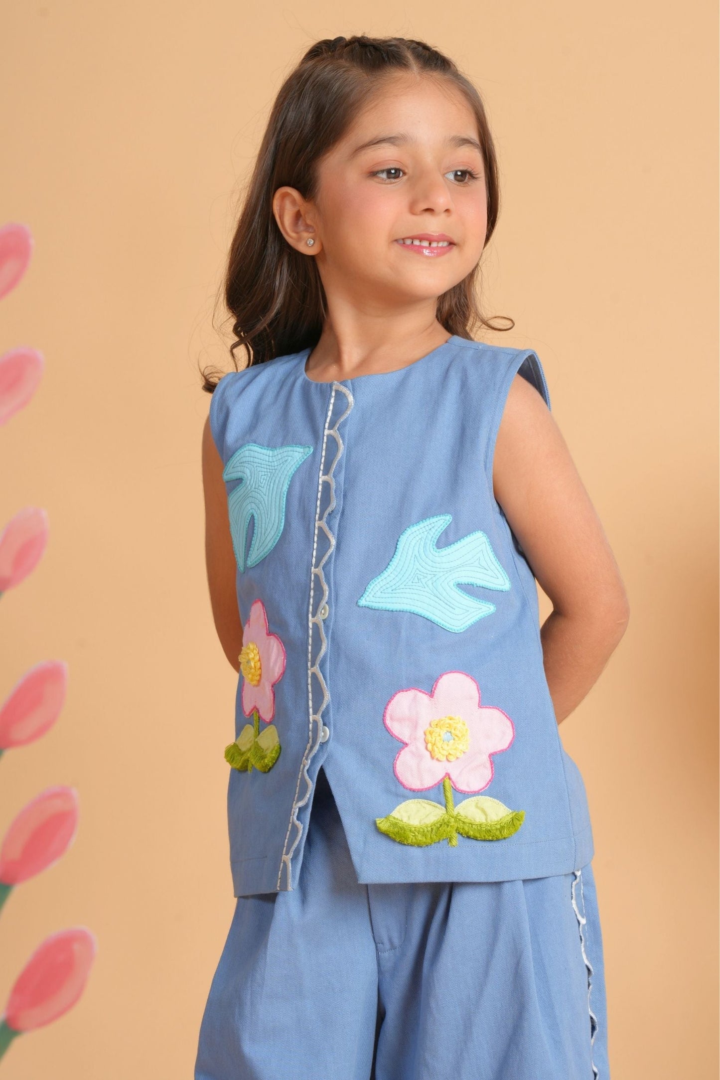 Kiki Blue Girls Embroidered Co-ord Set