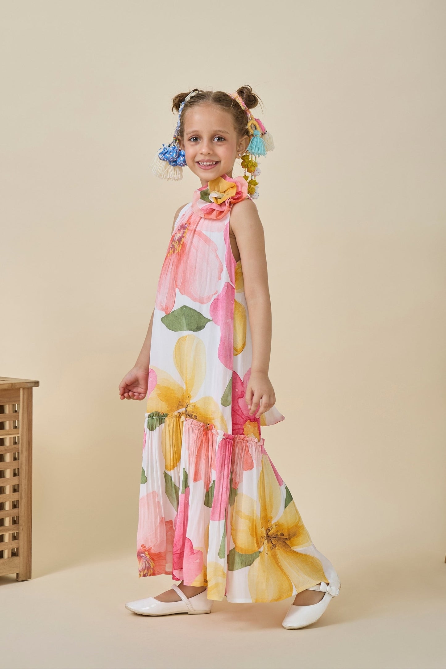 Blooming Meadows Printed Girls Long Dress & Blooming Meadows Printed Ladies long Dress