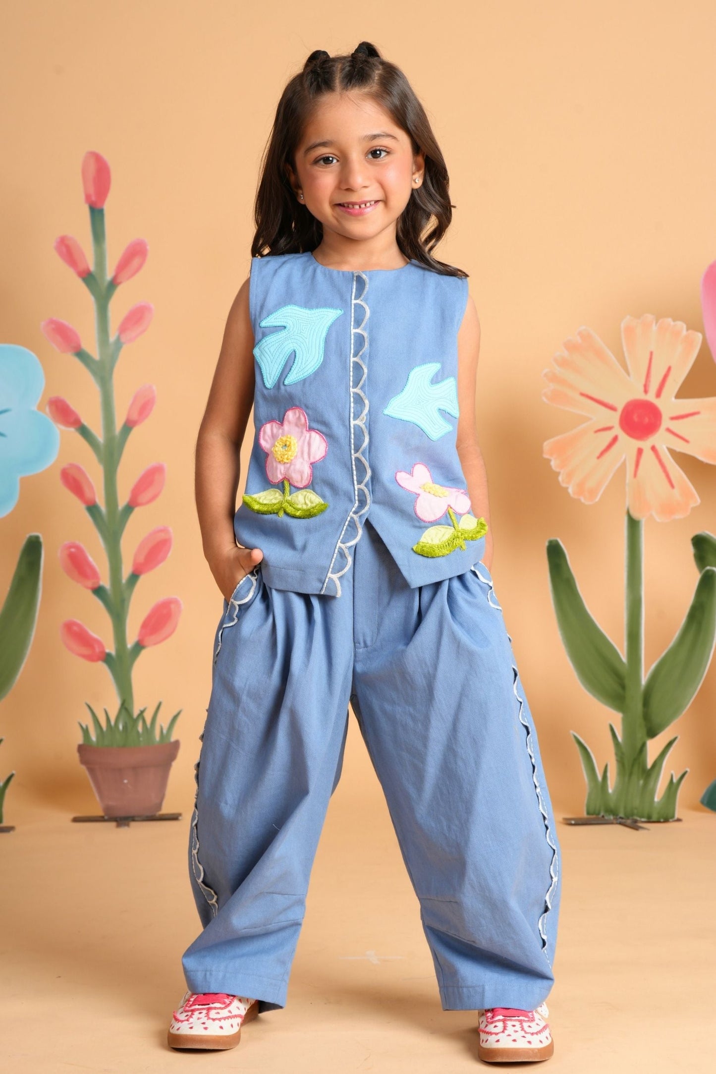 Kiki Blue Girls Embroidered Co-ord Set