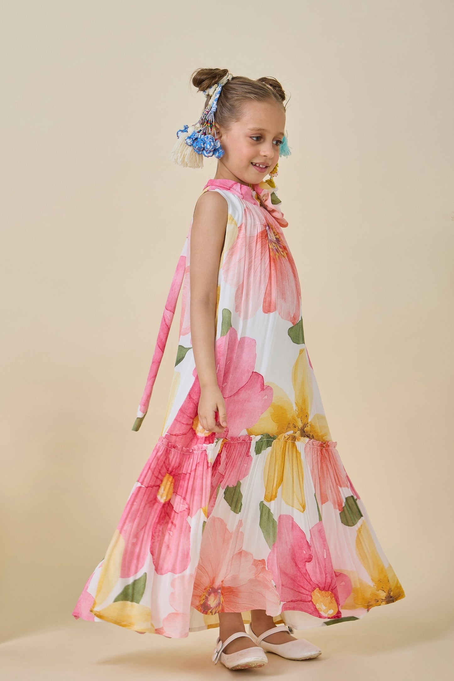 Blooming Meadows Printed Girls Long Dress